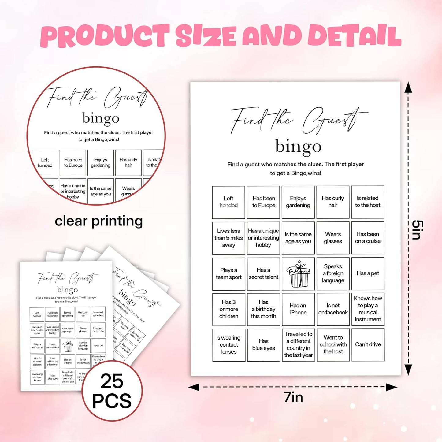 Birthday Party Games, Find The Guest Bingo, 25 Pcs Card Set for Guests, Fun Birthday Game for Teen Adults – A08