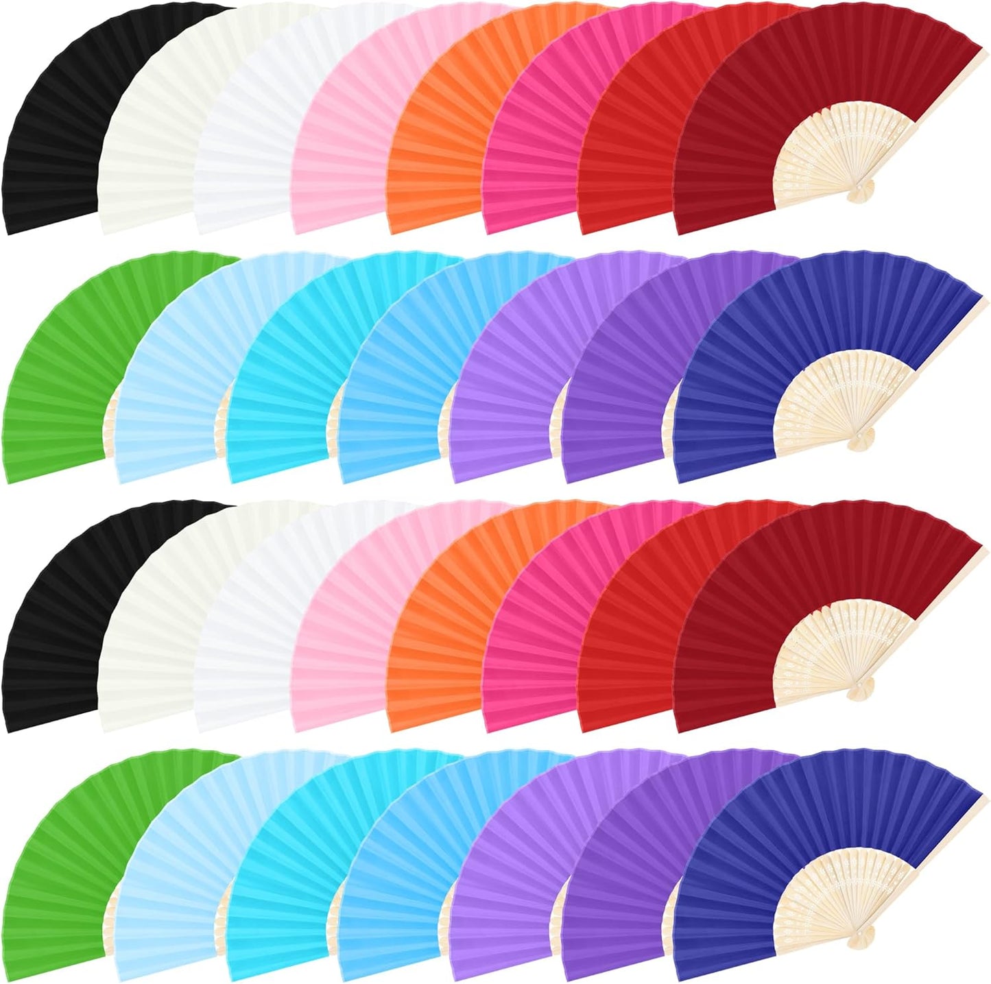 MCEAST 30-Piece Silk Folding Fans with Bamboo Frames - Multicolor, Perfect for Weddings, Parties, Home Decor