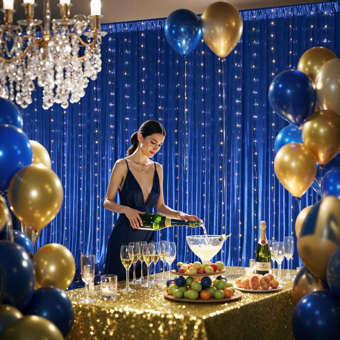 10x10 ft Royal Blue Sequin Backdrop Curtain Panels for Parties, Wrinkle Free Glitter Photo Backdrop Drapes 2 Panels 5x10FT Shimmer Back Drop Cloth for Wedding Birthday Christmas Photography Background