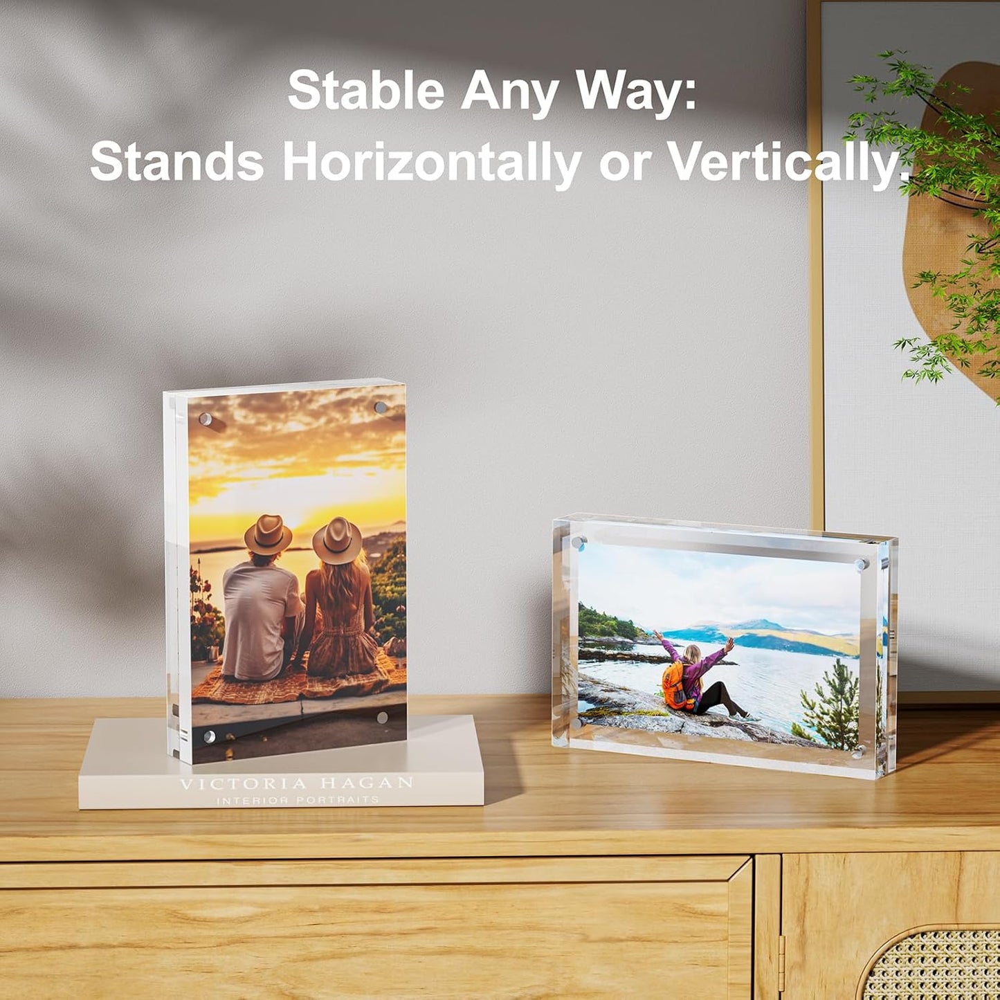 5 Pack 5x5 Acrylic Picture Frames - 20% Thicker Double Sided Magnetic Frame with UV Protection - Freestanding Clear Frameless Display for Tabletops - Modern Photo Frame Set for Home & Office Decor