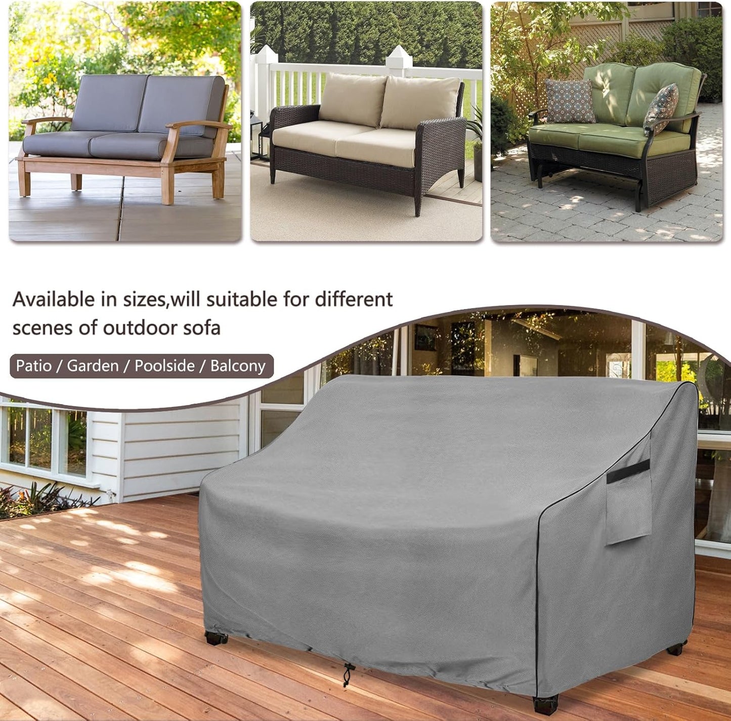 okcool Heavy Duty Patio Sofa Cover, 100% Waterproof 3-Seater Outdoor Sofa Cover Fits up to 85W x 38D x 35H Inches, Lawn Patio Furniture Covers,Grey