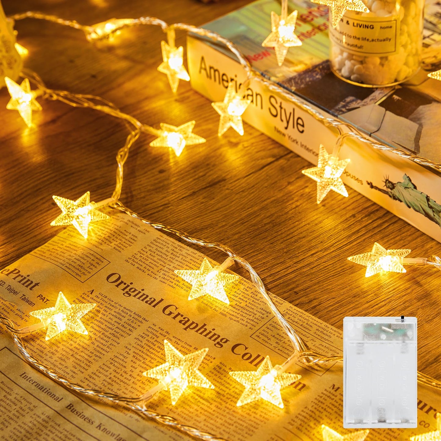 Minetom Star String Lights Battery Operated - 17 ft 50 LED Star Fairy String Lights with Timer