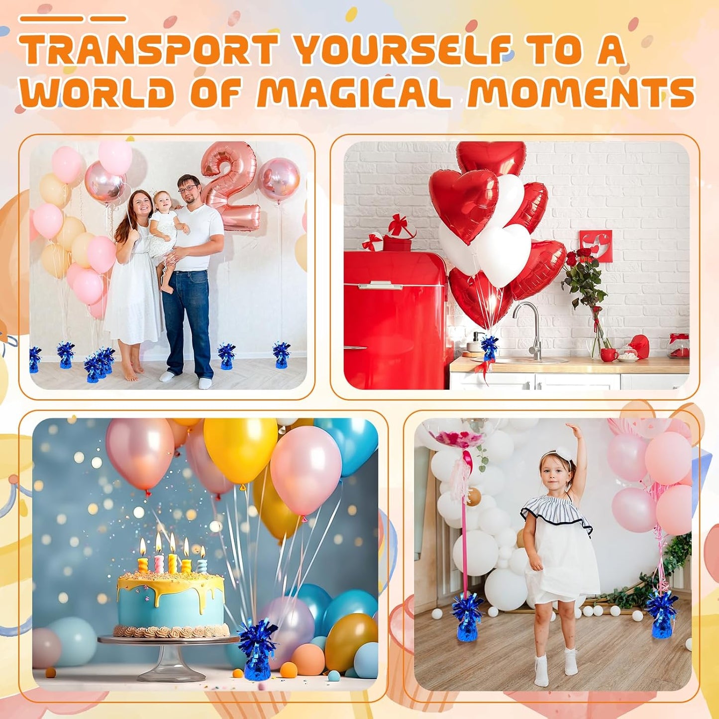 6 Pack Blue Balloon Weights Metallic Holder Anchors Balloon Holder Weights for for Birthday 2025 Graduation Party Christmas Wedding Celebration Decoration (Blue)