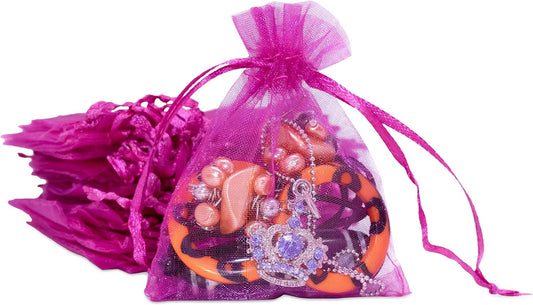 TheDisplayGuys 48-Pack 3x4 Hot Pink Sheer Organza Gift Bags with Drawstring, Jewelry Candy Treat Wedding Party Favors Mesh Pouch