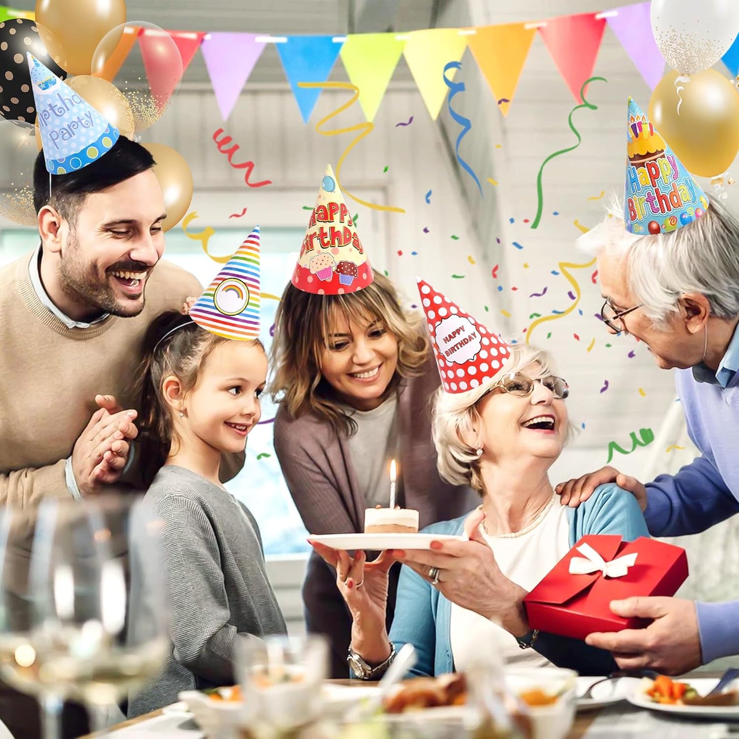 CANREVEL 12 PCS Party Hats for Kids and Adults, Party Headwear, Happy Birthday Hats, Birthday Party Decorations