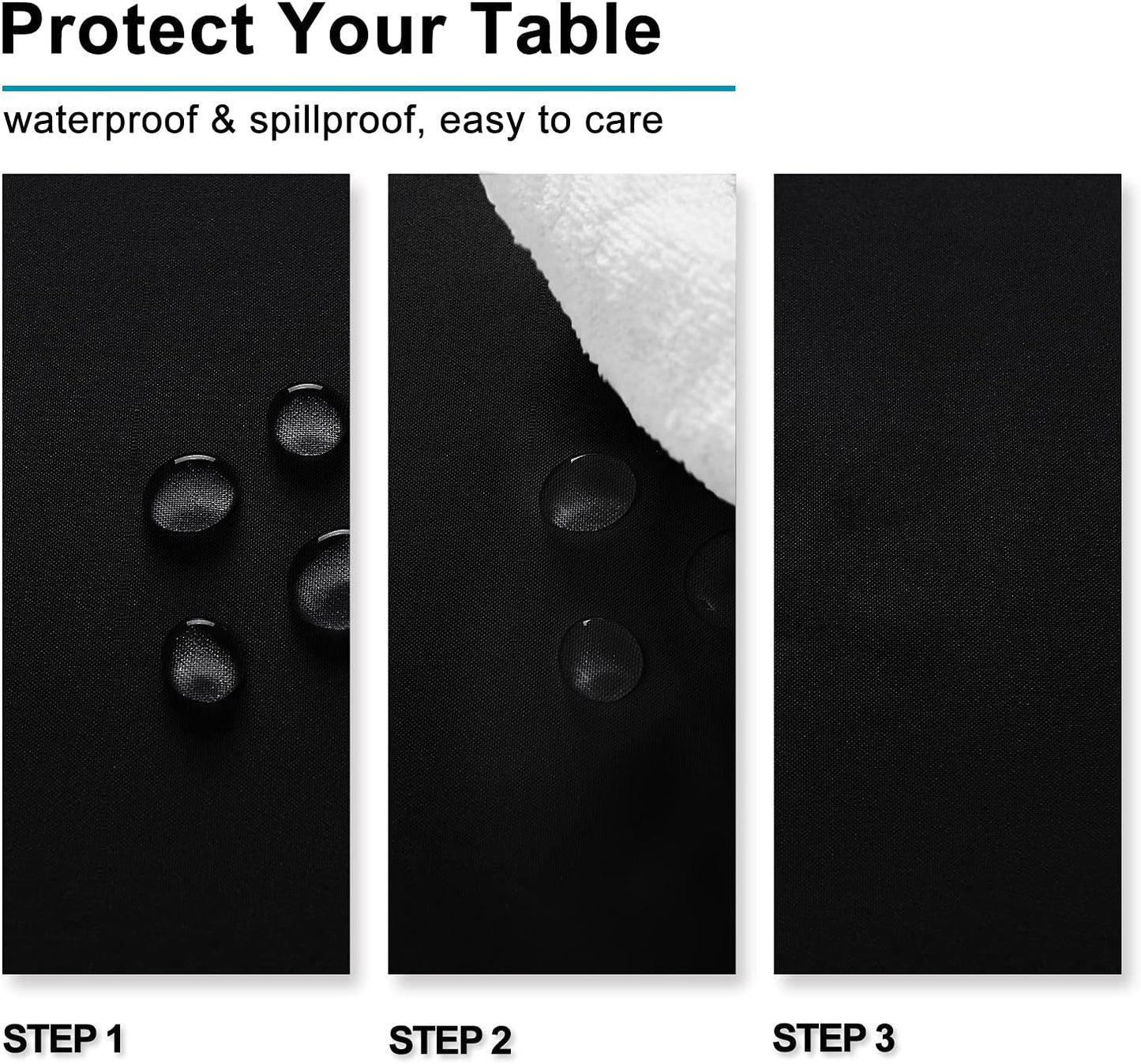 Hiasan Black Rectangle Tablecloth - 70 x 90 Inch - Waterproof & Wrinkle Resistant Washable Fabric Table Cloth for Dining, Party and Outdoor use