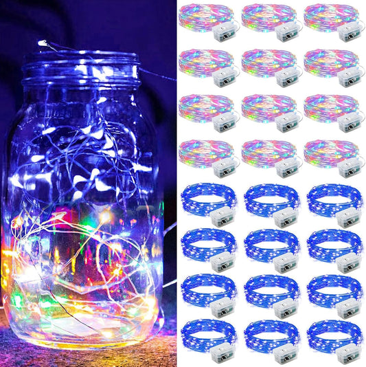 ZGWJ 24 Pack Fairy Lights Battery Operated, 7ft 20 Mini LED Fairy String Lights Silver Wire 3 Modes for DIY, Parties, Wedding, Bedroom, Halloween Christmas Decoration Colorful and Blue