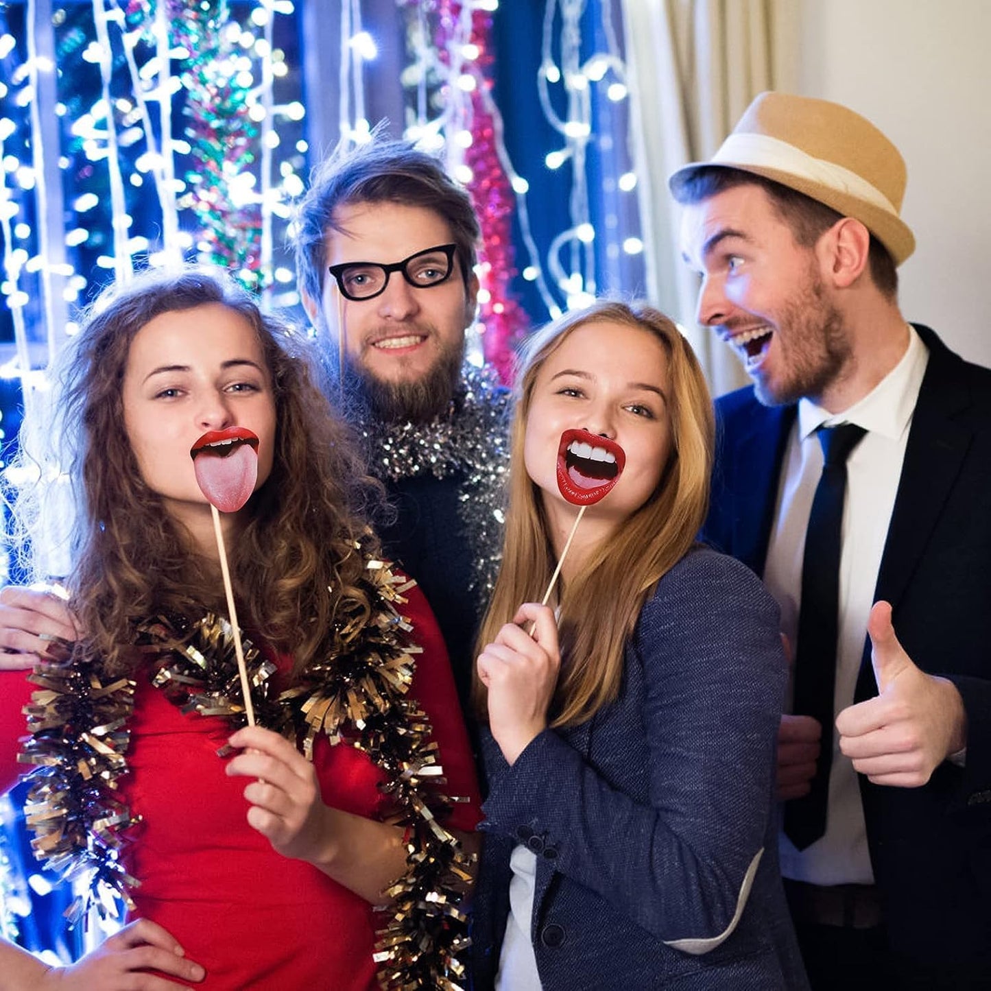 40pcs Party Photo Booth Props, Funny Lips Mouth Selfie Props Accessories with Stick for Halloween Birthday Wedding Graduation Supplies Decoration