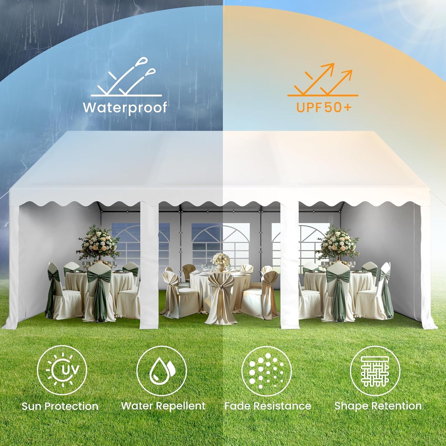 PHI VILLA 20'x16' Outdoor Heavy Duty Party Tent Large Commercial Canopy Wedding Event Shelter with Removable Sidewalls & 3 Storage Bags for Patio Outdoor Garden Events, White