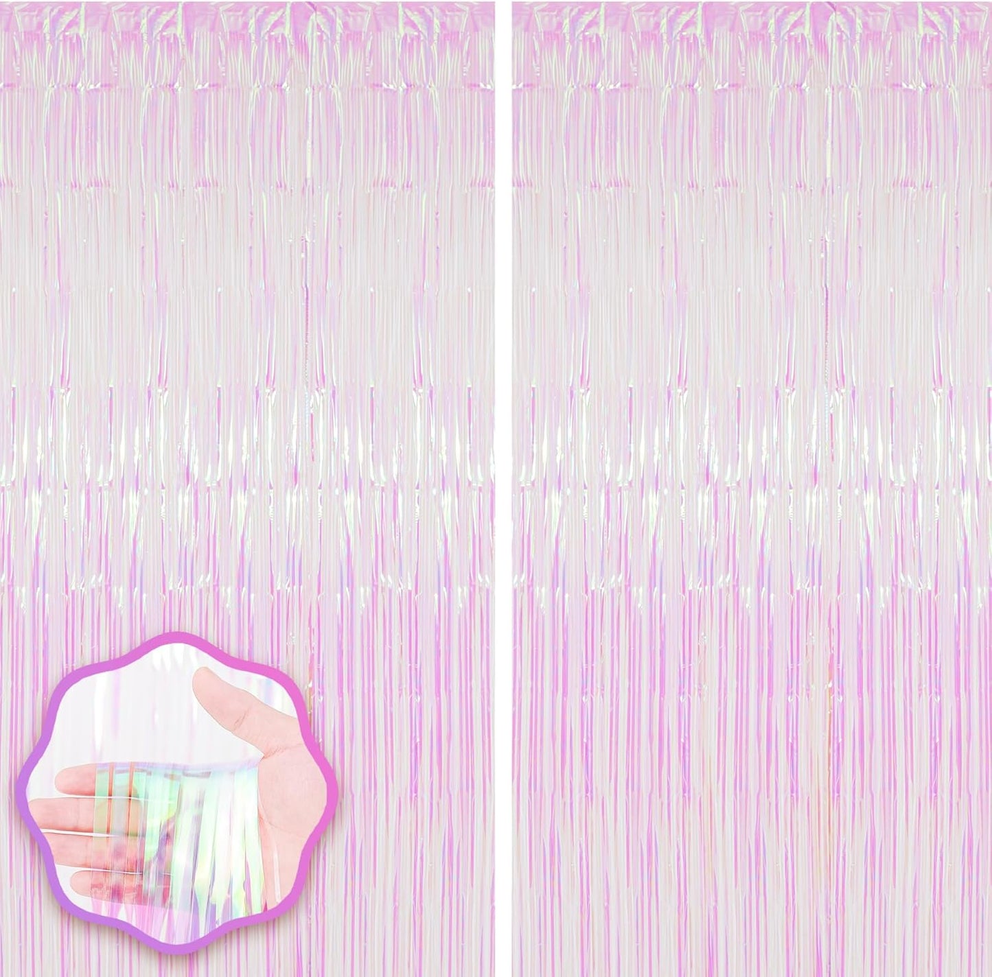 2 Pack Iridescent Tinsel Foil Fringe Curtains, Iridescent Party Decorations, Metallic Tinsel Party Streamers Backdrop for Mermaid Birthday Baby Shower Slumber Wedding Party Decorations