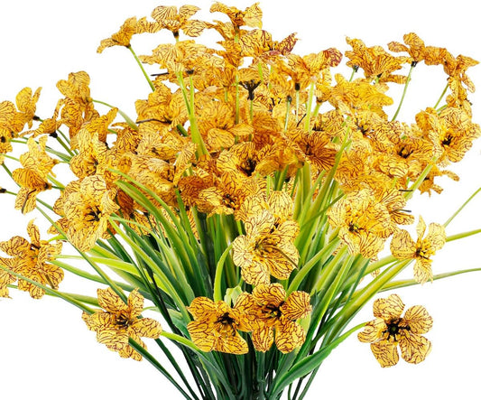 12 Bundles Artificial Flowers Outdoor UV Resistant Flowers No Fade Faux Plastic Plants Garden Porch Window Box Decorating (Yellow)