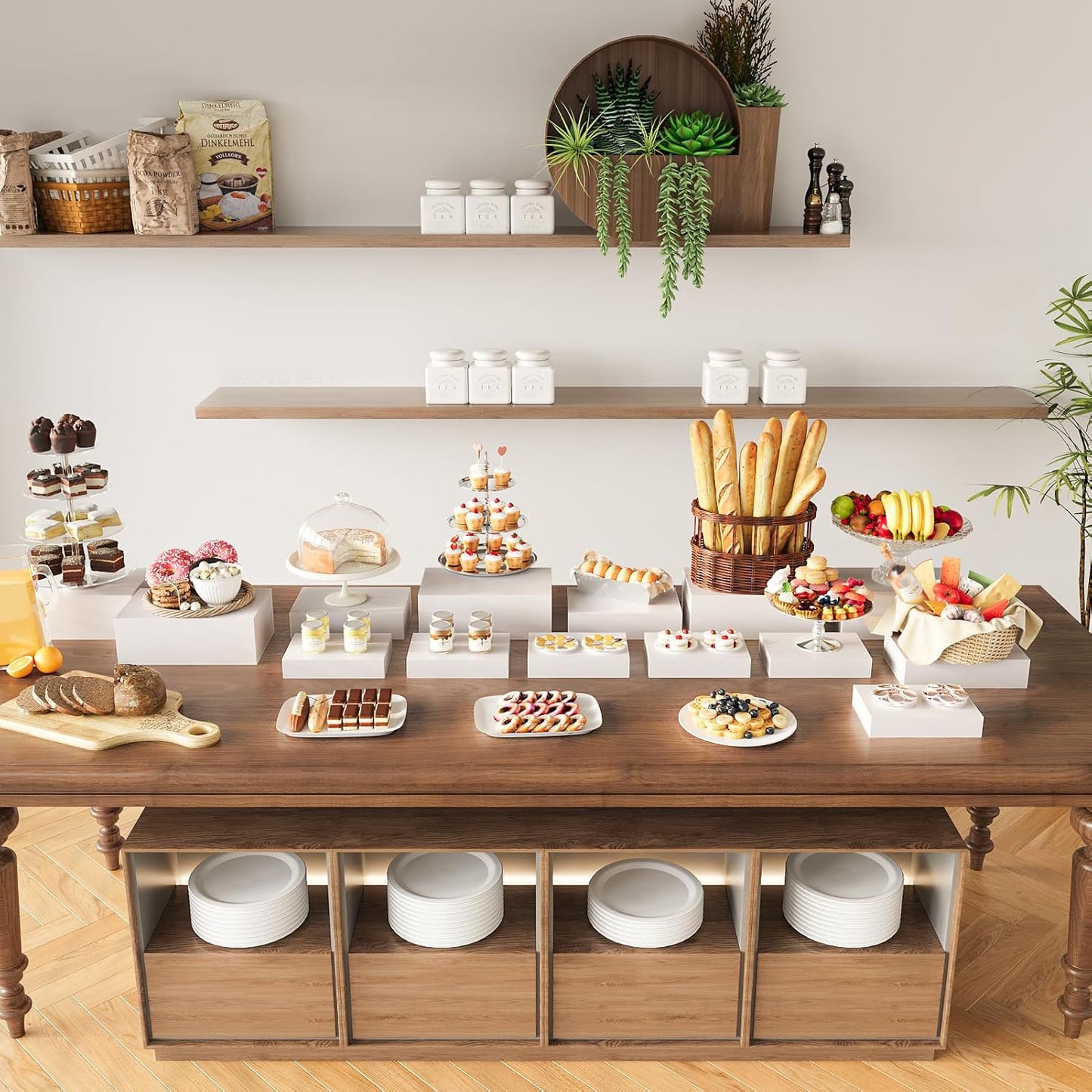 Buffet Risers, Food Risers for Buffet Table, Display Stand Shelf for Catering Dessert Collectibles Jewelry Figures Show, White Acrylic Cube Display Nesting Risers with Hollow Bottoms, Cuboid,