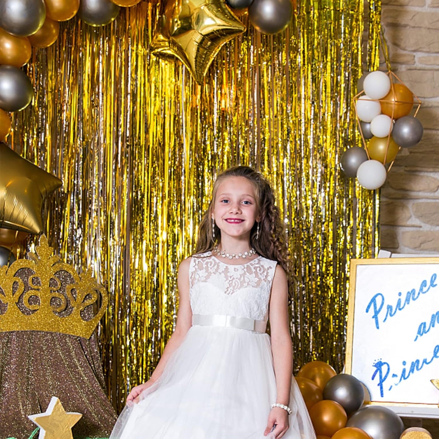 20 Pack Foil Curtain Backdrop Gold Metallic Tinsel Foil Fringe Curtains Photo Booth Props for Birthday Wedding Engagement Baby Shower Bachelorette Christmas Holiday Celebration Party Decorations