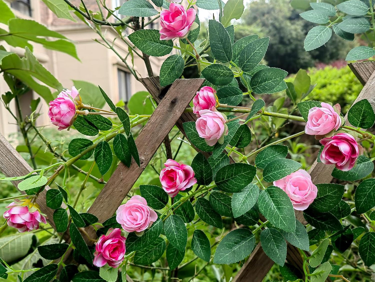 6FT Bendable Rose Vine with Butterflies, Wildflower Garland Hanging Floral Garland for Wall Decor Trellis Fence Home Room Decoration (Pink, 1pc)