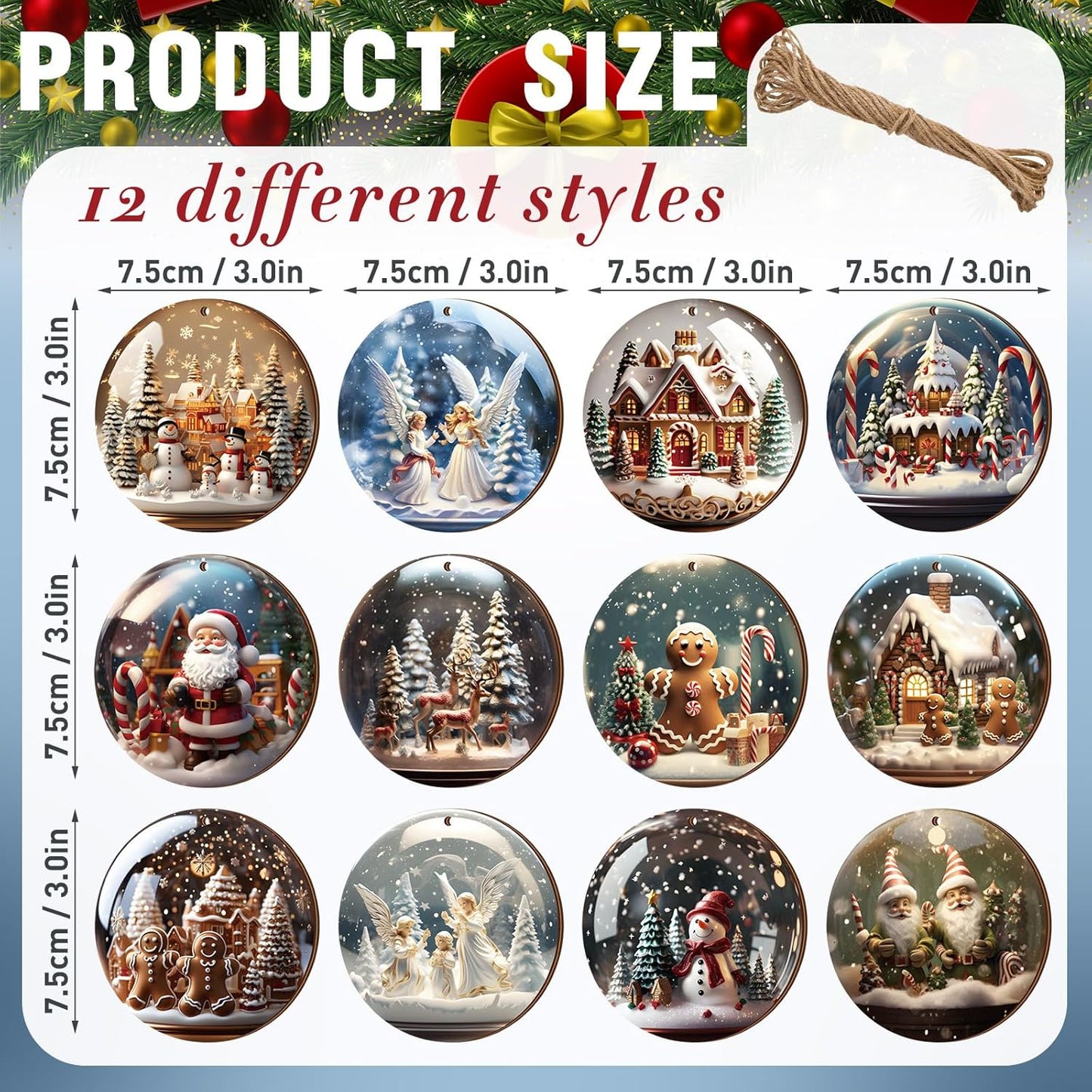 Suzile 36 Pcs Christmas Wooden Ornaments Vintage Round Christmas Tree Decoration Wooden Santa Claus Gingerbread Man Ornaments for Tree Winter Hanging Decoration for Xmas Farmhouse Home Party