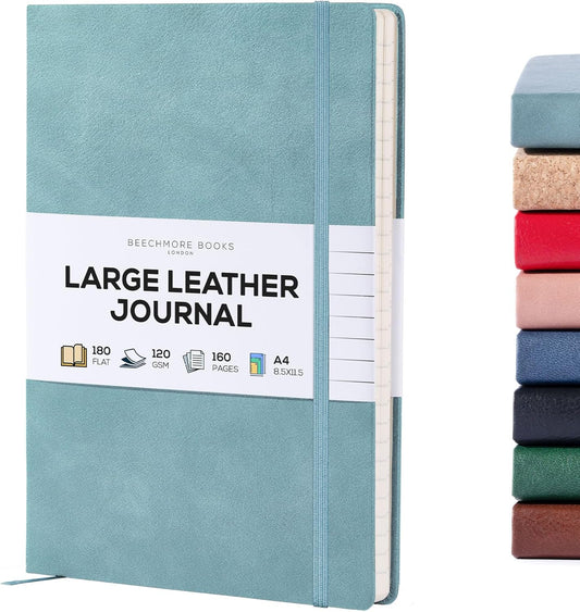 BEECHMORE BOOKS Ruled Journal Notebook, A4 8.5 x 11.5 inch 160 Lined Pages, Hardcover Leather Journals For Women, Men, Writing And Notebooks For Work - 120 GSM Thick Paper, Gifts Box Included