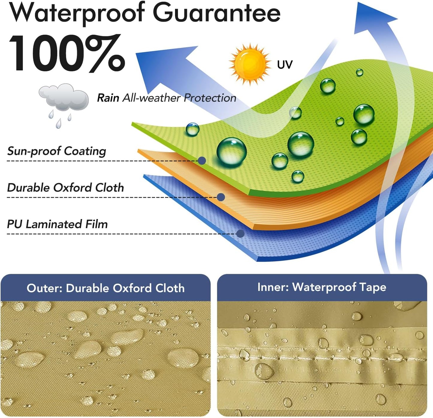 Patio Furniture Covers Waterproof for Chairs, Lawn Outdoor Chair Covers 2 Pack, Patio Chair Covers for Outdoor Furniture Fits up to 37W x 40D x 30H inches, Khaki