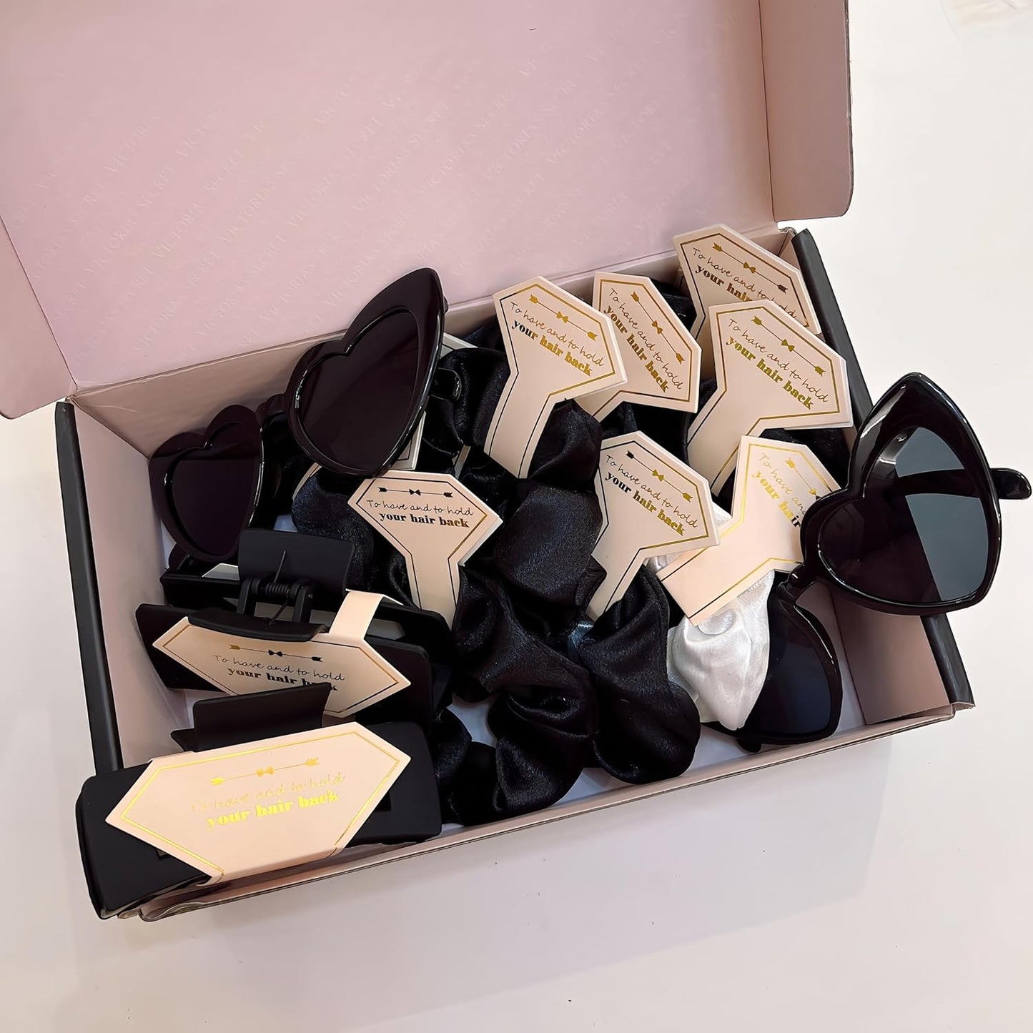 Bridesmaid Scrunchies Proposal Gifts Bachelorette Hair Claws Clips Girls heart sunglasses for Wedding Party Favors (40, White&Black box)
