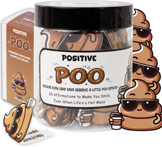 Positive Poo Jar – 60 Funny Affirmation Cards, Gag Gifts for Men, Women, Coworkers, Teens, Tween, Teen Girl Gift Trendy Stuff, Gifts for Dad, Bonus Dad, Back to School Gift (Positive Poo)
