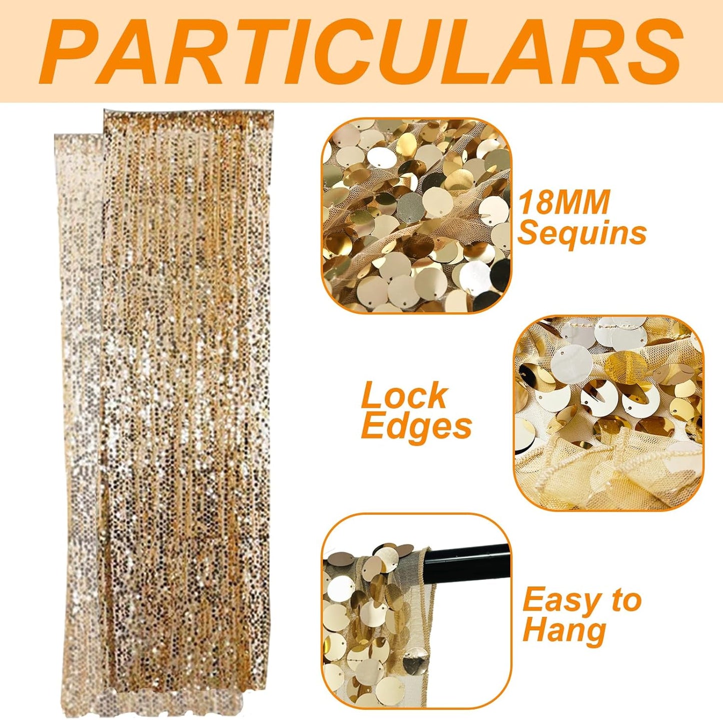 Gold Big Payatte Sequin 18MM Sequin Backdrop Drapes Curtains Panels,Fashion 9FTx9FT Backdrop for Thanksgiving Christmas Home Party Decoration Supplies