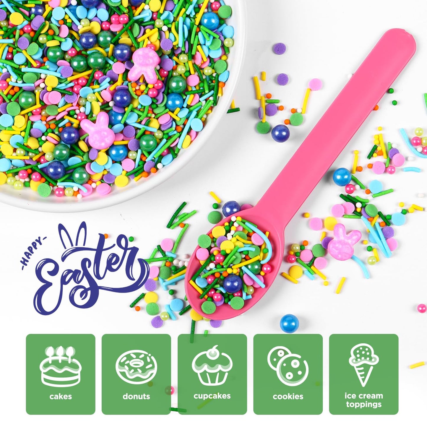 Edible Easter Sprinkles for Cake Decorating, Edible Pink Bunny, Round Sprinkles, Pearl, and Jimmy Spring for Easter Carrot Cupcakes, Cake, Chocolate, Macaron, Cookies(120g/4.23oz)