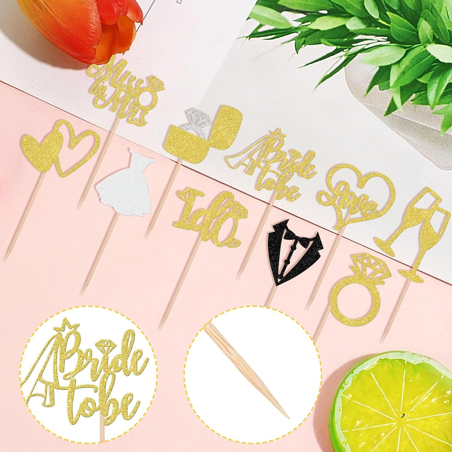 30 PCS Bride to Be Cupcake Toppers Glitter Wedding Cupcake Toppers I Do Love Heart Ring Miss to Mrs Cupcake Picks for Bridal Shower Wedding Engagement Party Cake Decorations Supplies Gold