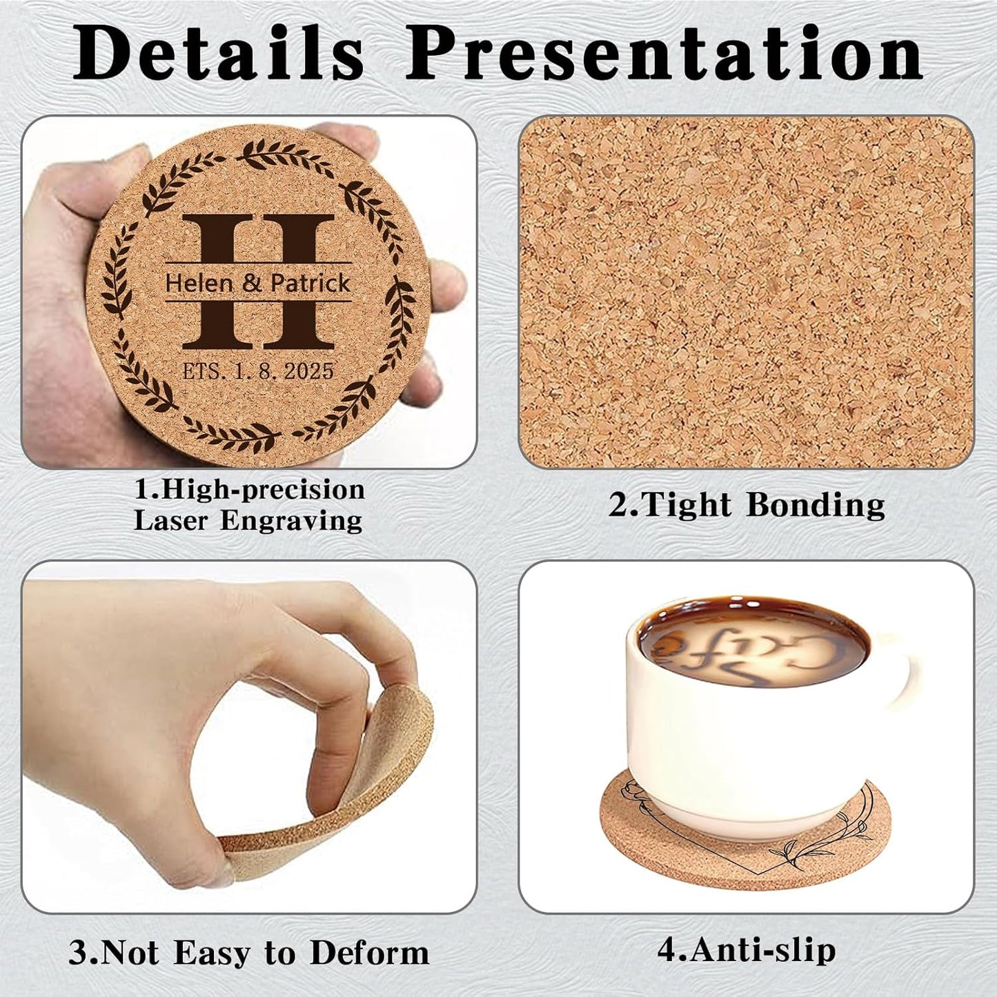 Custom Coasters Personalized Cork Coasters Bulk with Logo Wedding Personalized Cork Natural Wood Engraved Drink for Wedding Favors (Cork Coasters - Square)