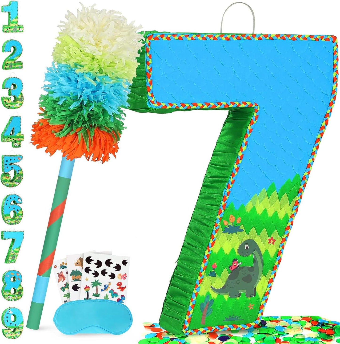 Number 7 Pinata for Birthday Party Decorations, Jungle Dinosaur Piñata Games Toy (7th)
