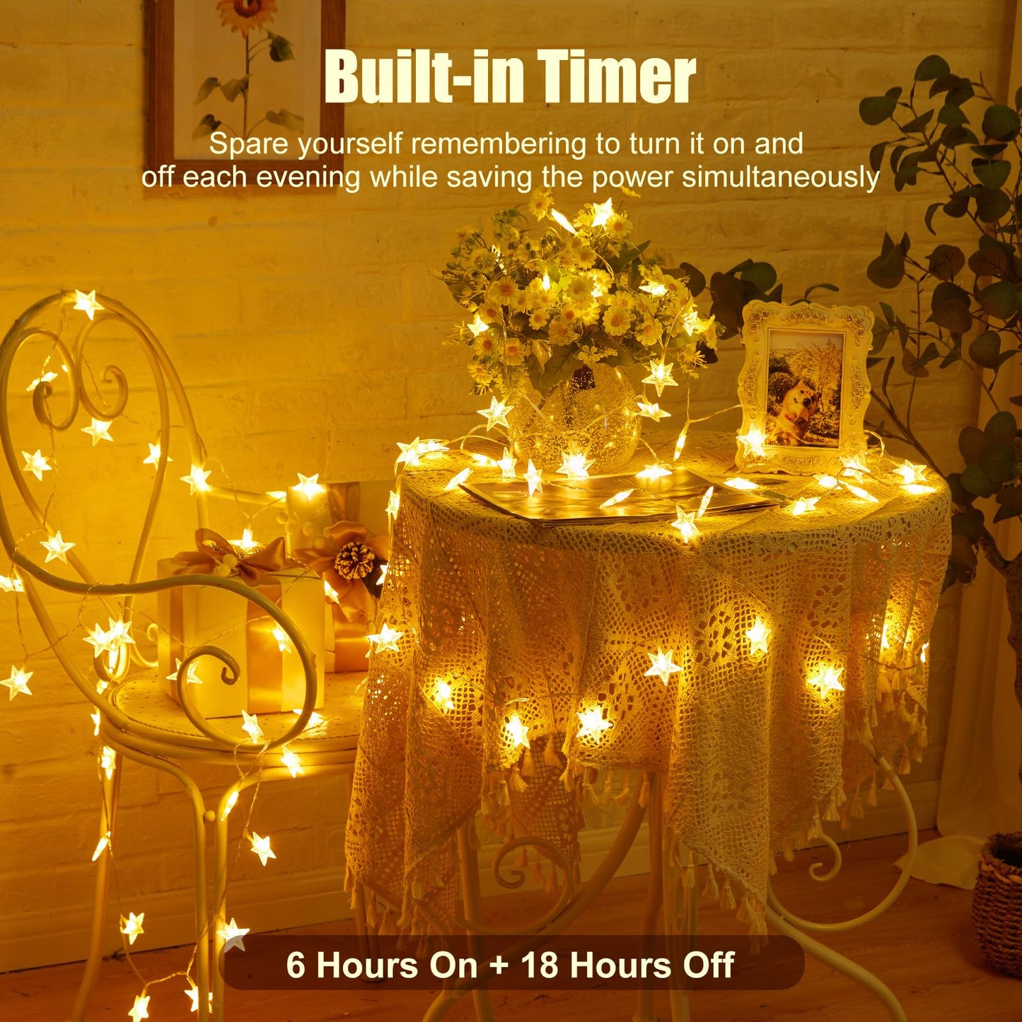 Minetom Star String Lights Battery Operated - 17 ft 50 LED Star Fairy String Lights with Timer
