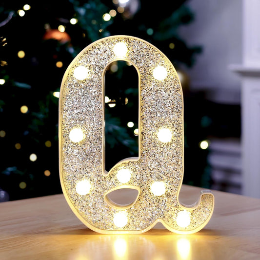 Marquee Light Up Letters, Glitter Silver LED Letter with Lights, Wedding, Birthday, Party, Cafe, Bar or Room Decor - Letter Q