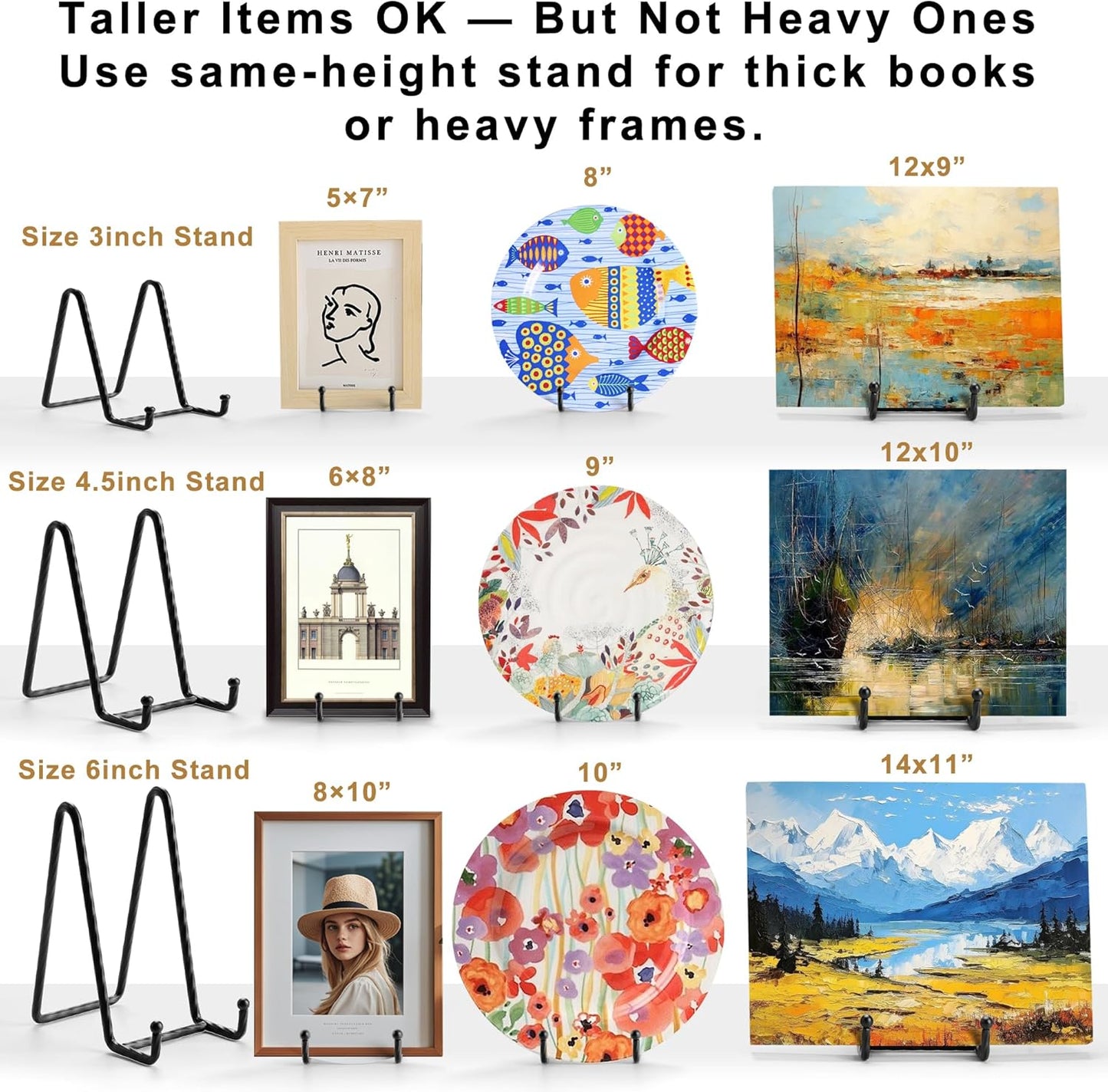 3 Pack 6inch Picture Stands for Display, Black Metal Plate Stands for Display - Decorative Plate Stand, Plate Holder Display Stand, Picture Frame Stand - Plate Display Stands for Picture Stand