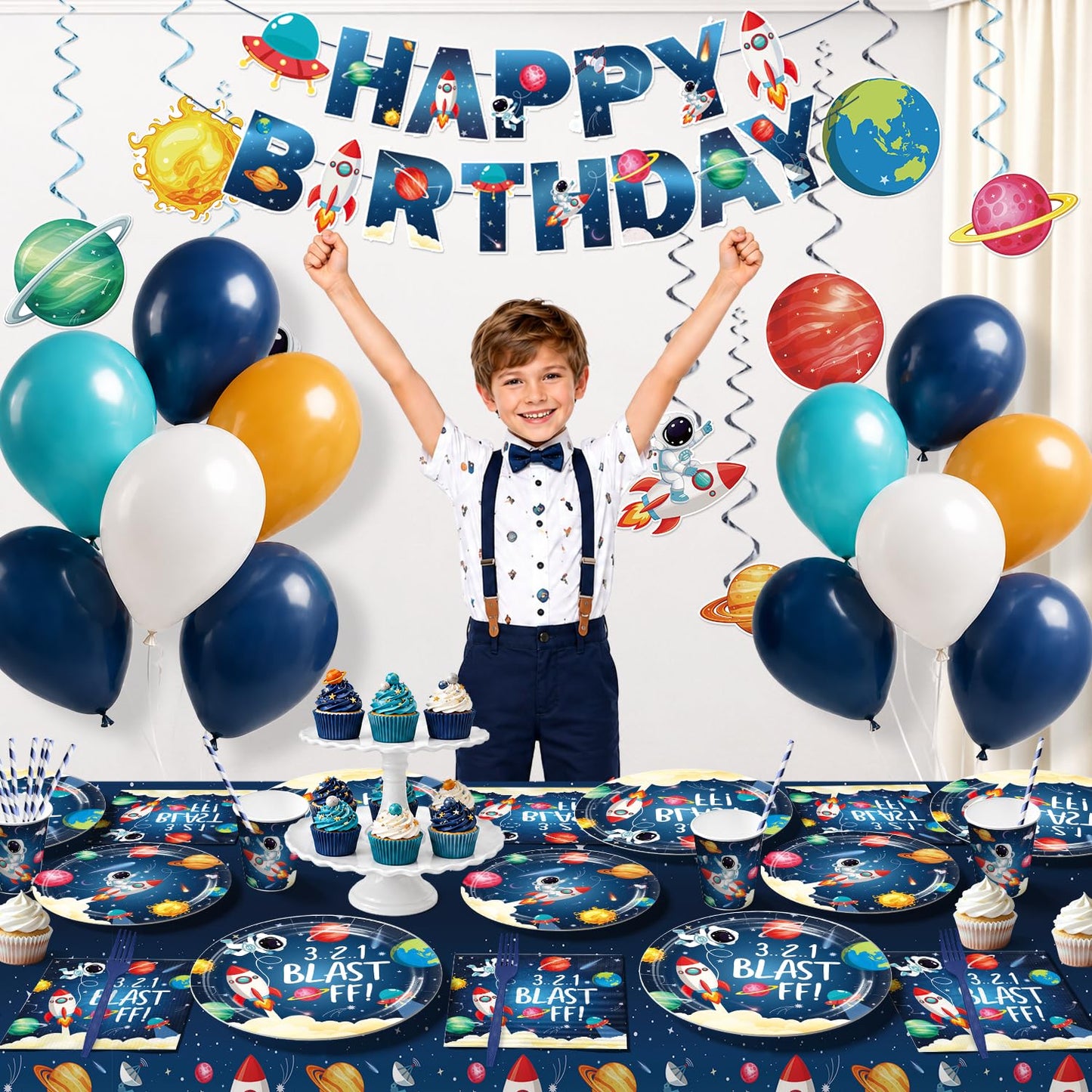Yingoto 213pcs Space Themed Party Decorations for Boys, Serves 25