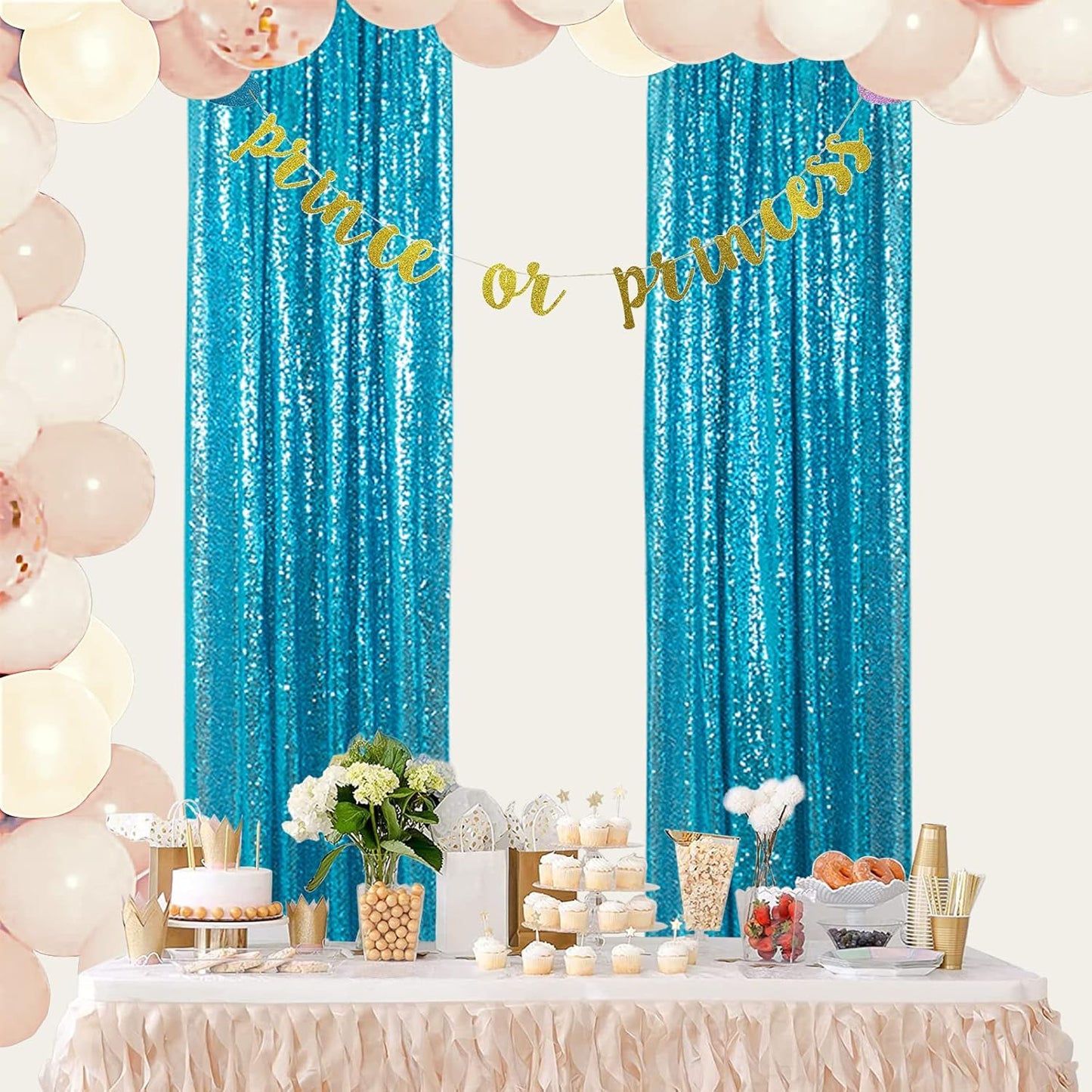 ShinyBeauty Sequin Curtains 4 Panels - Aqua Blue Shimmer Backdrop for Mermaid Parties & Baby Showers Shimmer Fabric Backdrops(2FTx8FT, Turquoise)