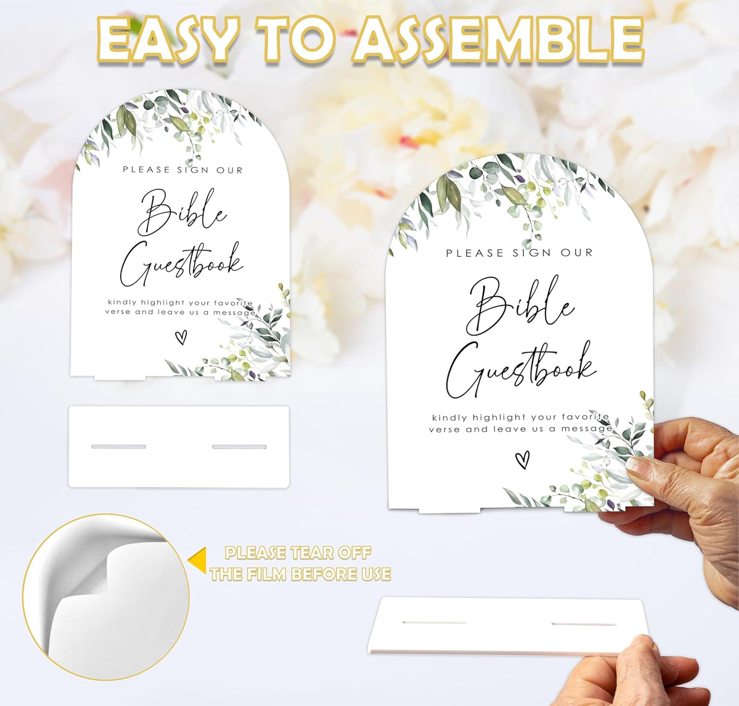 Greenery Bible Guest Book Sign, 6 x 8 Inch White Arch Acrylic Wedding Sign with Holder, Wedding Sign for Ceremony and Reception, Wedding Decoration, Wedding Supplies - LY28