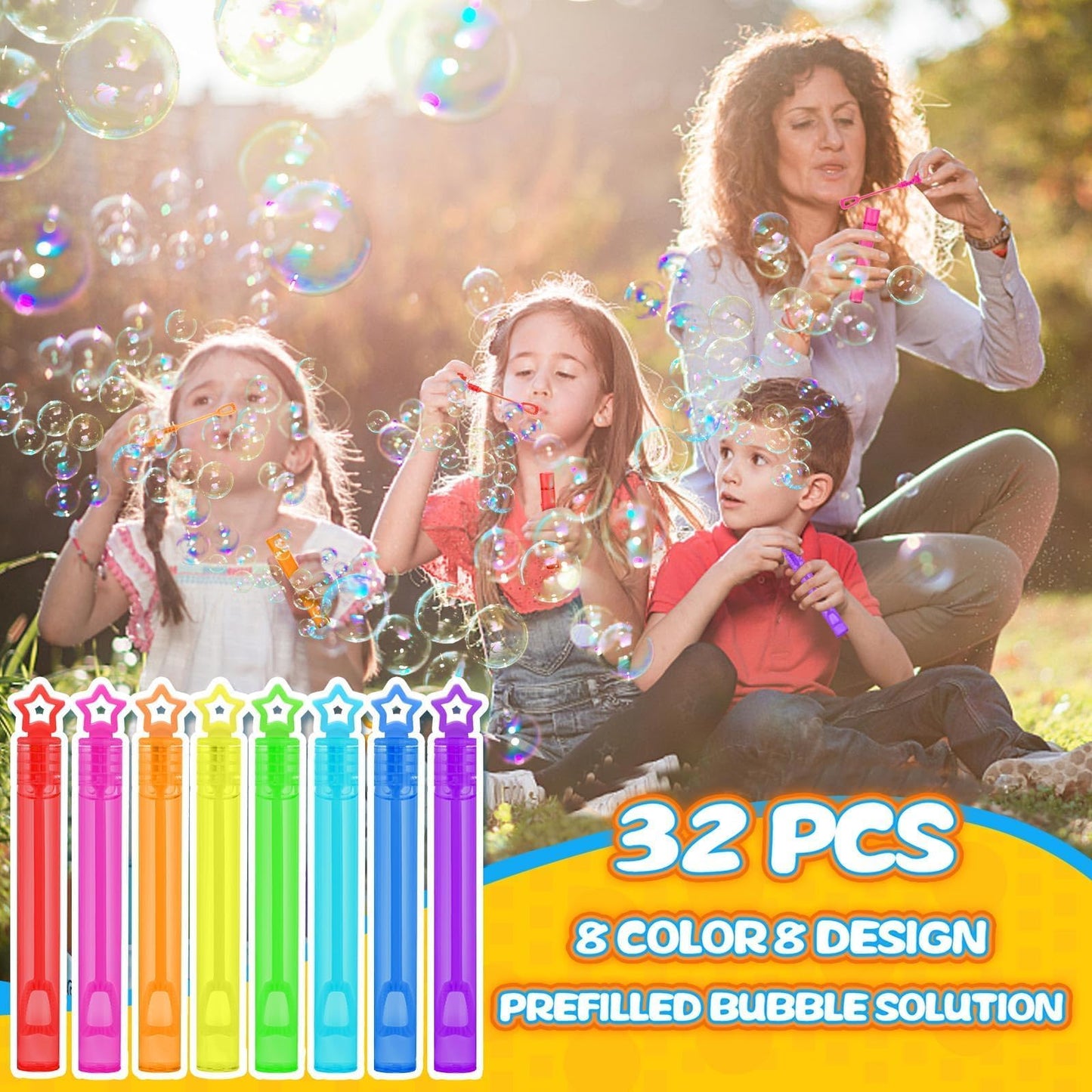 32 Pcs 8 Colors Neon Mini Star Bubble Wand, Party Favors for Kids