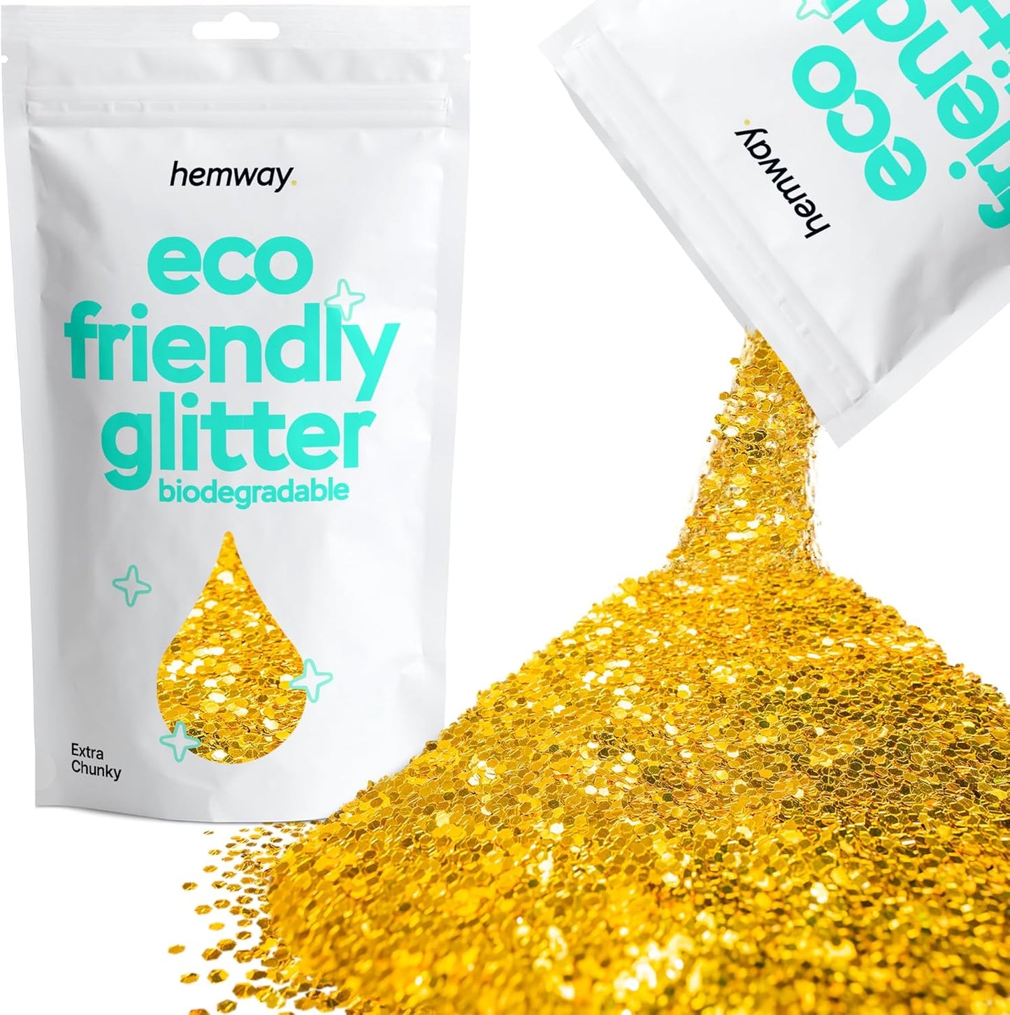 Hemway Eco Friendly Biodegradable Glitter 100g / 3.5oz Bio Cosmetic Safe Sparkle Vegan for Face, Eyeshadow, Body, Hair, Nail and Festival Makeup, Craft - Extra Chunky (1/24" 0.040" 1mm) - Gold