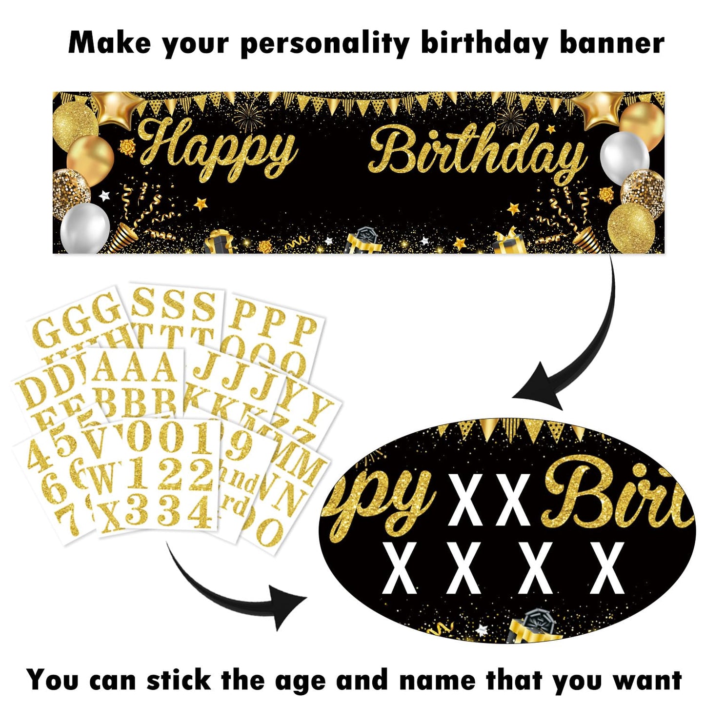 Personalized Birthday Banner for Party, with Name & Ages Option-Custom DIY Alphabet & Numbers