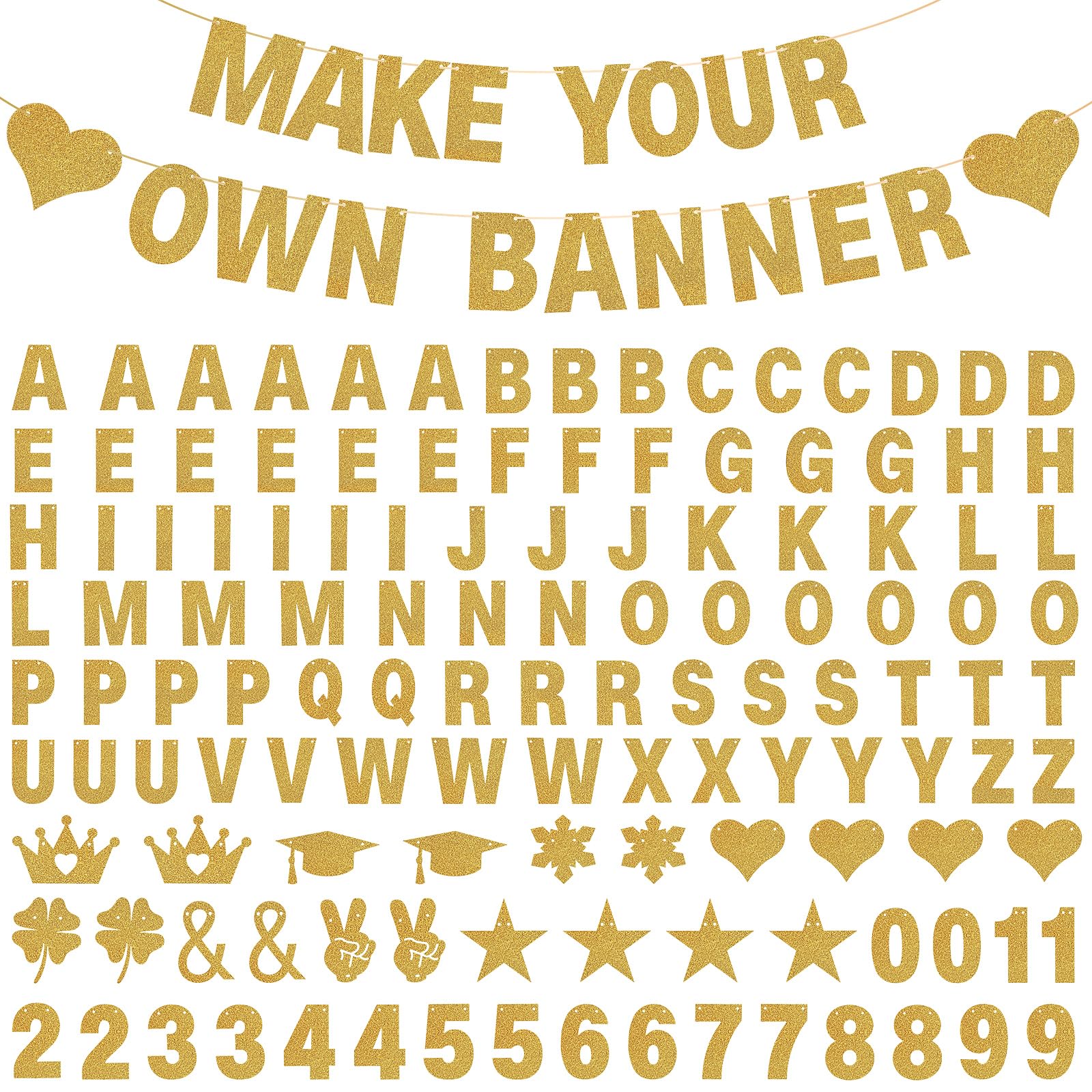 GIFOHAPY 133PCS DIY Banner Kit with Letters Symbols,Make Your Own Banner,Personalized Gold Banner