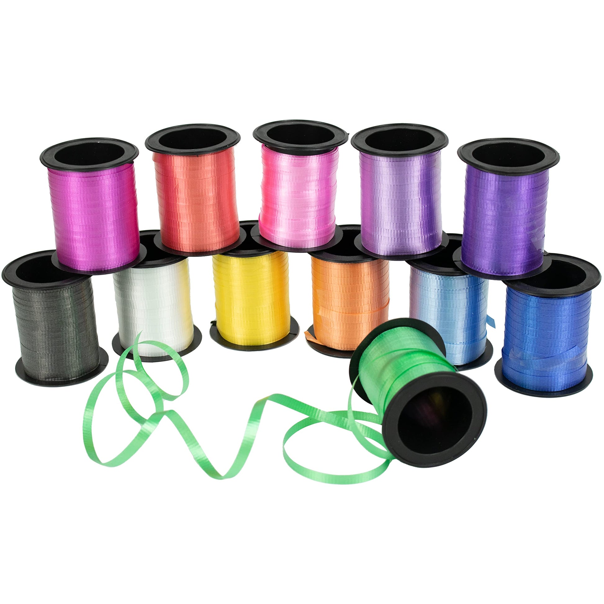 GIFTEXPRESS 12 Rolls Crimped Curling Ribbon Balloon Strings, Assorted Vivid Colors, 3/16" x 720 Ft