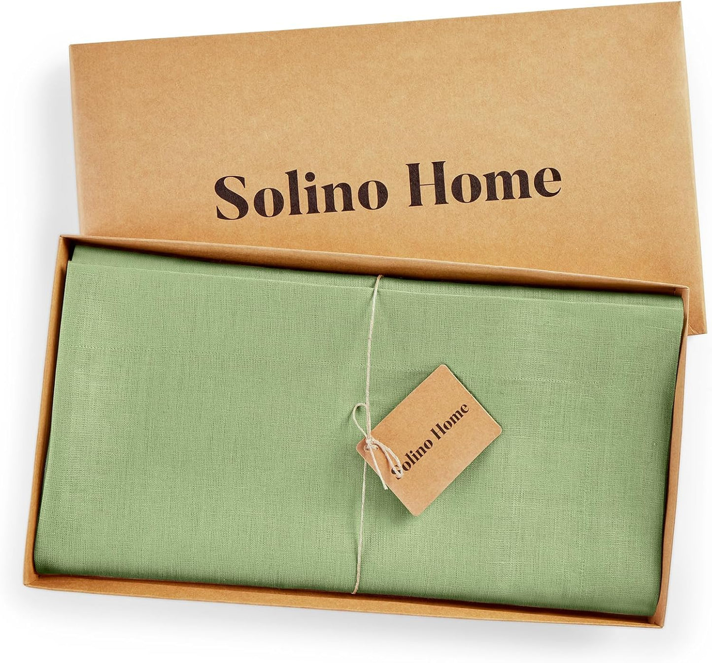 Solino Home Linen Tablecloth 52 x 52 Inch - 100% Pure Linen Laurel Green Square Tablecloth - Fete, Machine Washable Table Throw for Fall, Autumn, Thanksgiving