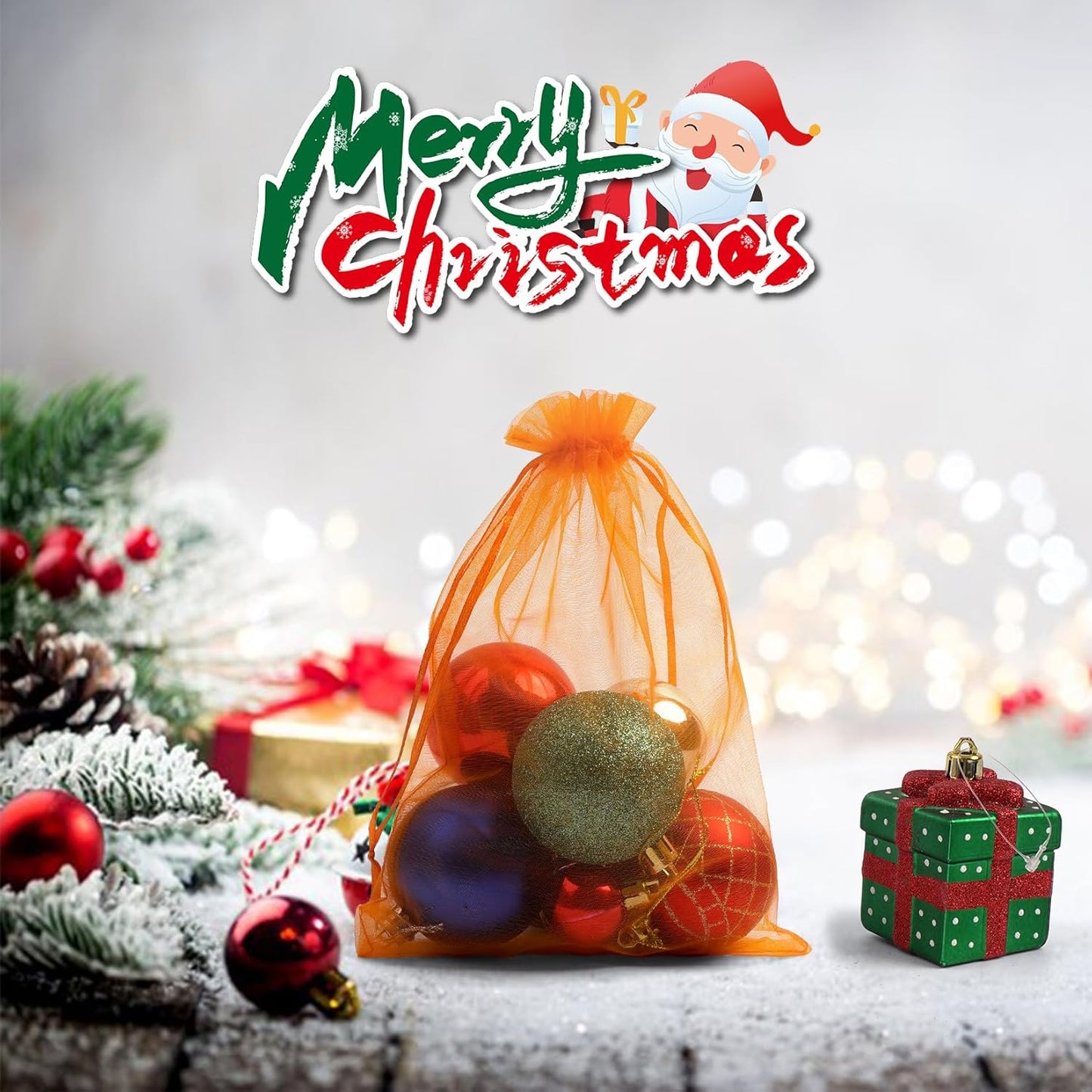 ANZNKU 100 Pack Sheer Organza Bags 6x9 inches, Mesh Bags Drawstring for Gifts Favor Bag for Party Wedding Christmas Halloween(Orange)