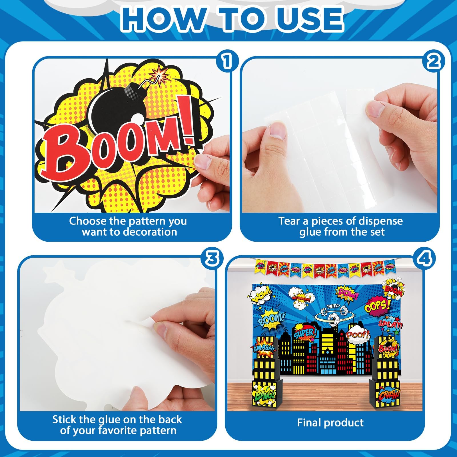 17Pcs Super Theme Hero Party Photography Backdrop for Hero Birthday Decorations with Hero