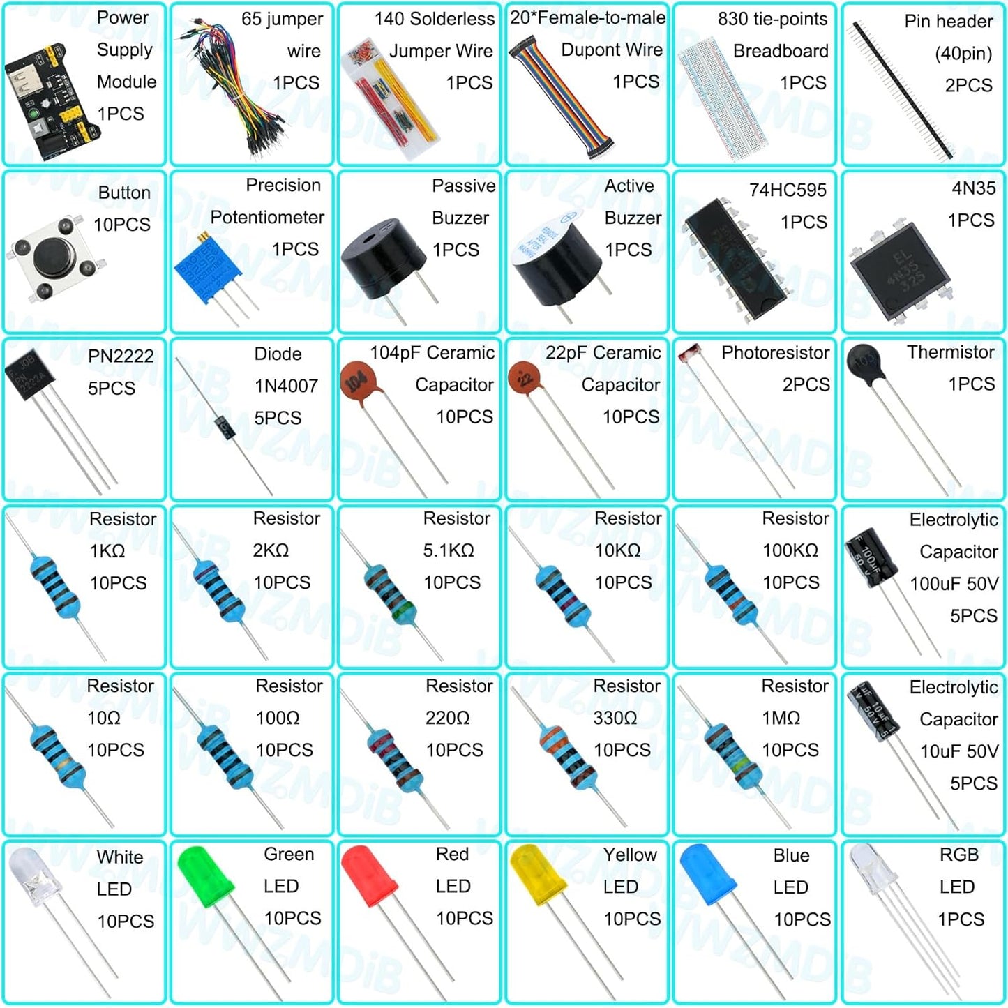 WWZMDiB 438 Pcs Electronics Breadboard Kit Beginner Starter Kit Compatible with Arduino,STM32,Raspberry Pi