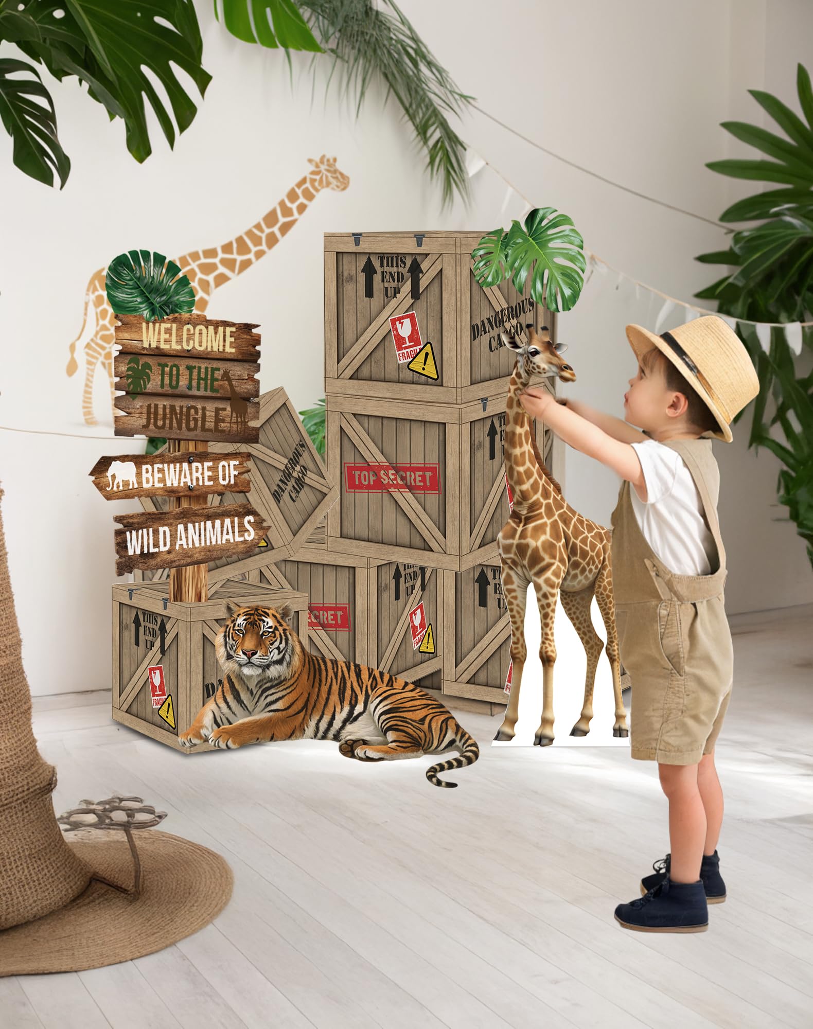 KARAQY Jungle Safari Party Decorations – 10 Inch Jungle Theme Favor Boxes with Wild Animal