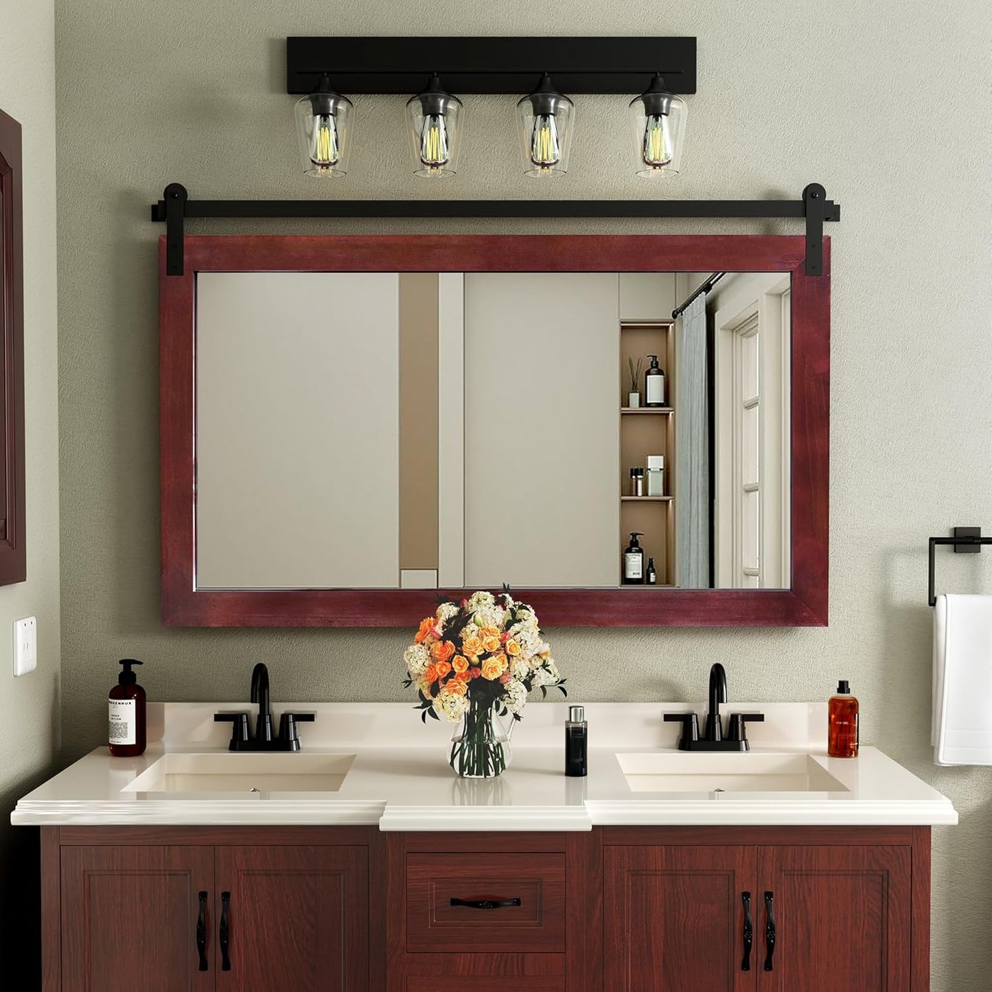 COGOOD Farmhouse Bathroom Mirror - 49 x 30 Large Rectangle Barn Door Mirror for Vanity, Bedroom, Living Room Wall Decor (Espresso)
