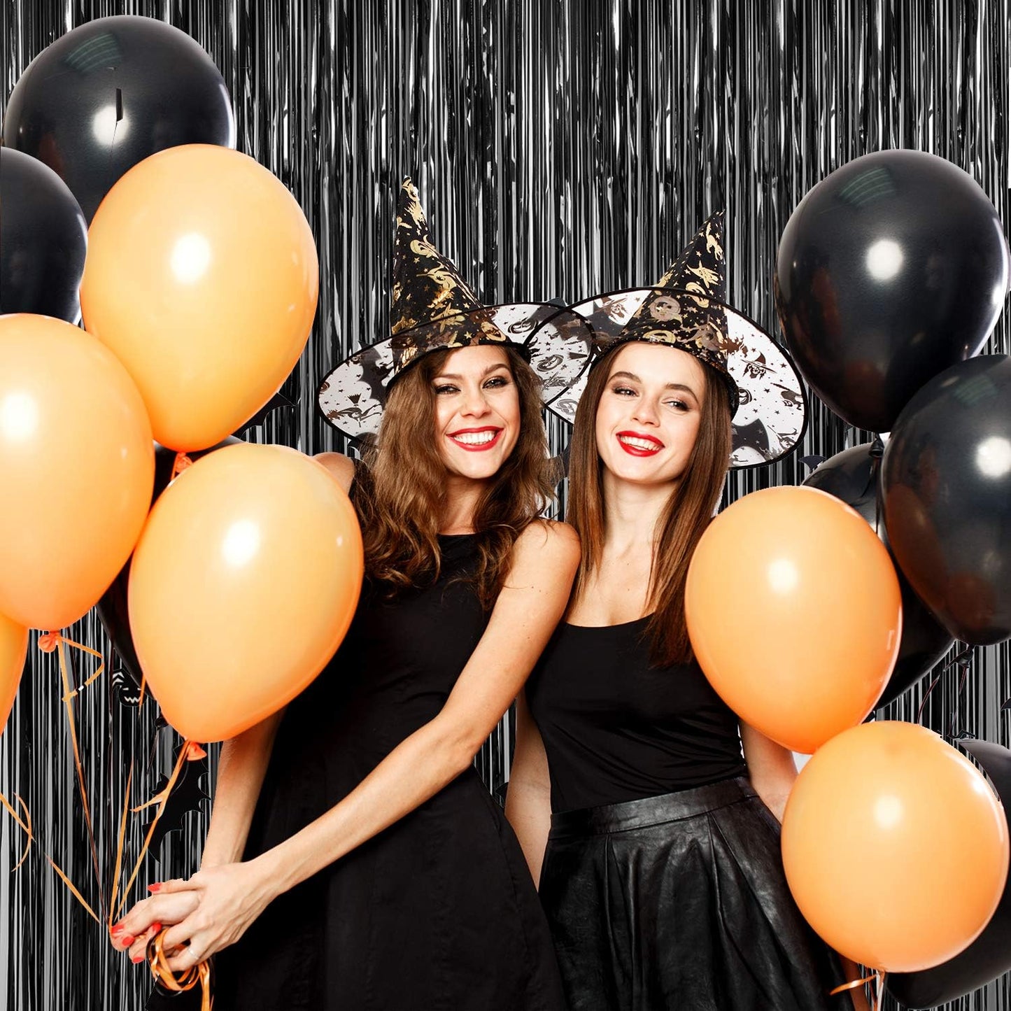 CHRORINE 2pcs 3ft x 8.3ft Black Tinsel Fringe Curtains Streamers Photo Backdrop for Birthday Graduation Halloween Anniversary Party Decorations