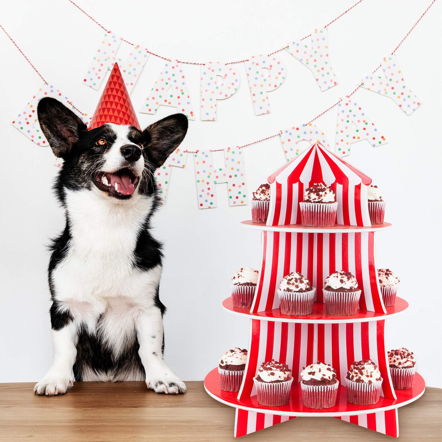 Super Z Outlet 3 Tier Cupcake Foam Stand with Circus Carnival Tent Design for Desserts, Birthdays