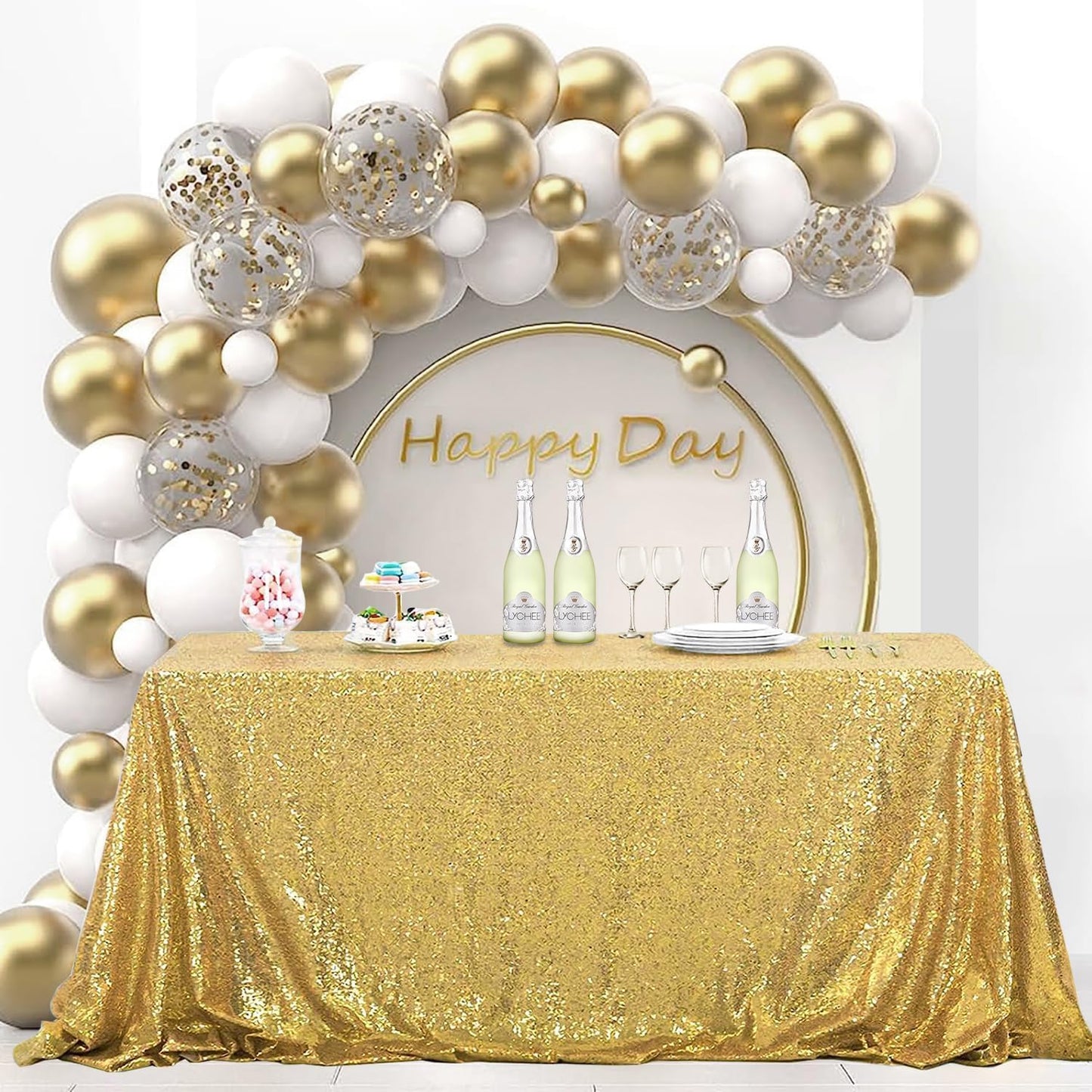 OQSQ Gold Sequin Tablecloth - 60x102 inch, Glitter Tablecloth, Sparkle Sequence Table Cover for Wedding,Birthday Party,Bridal Shower Decorations