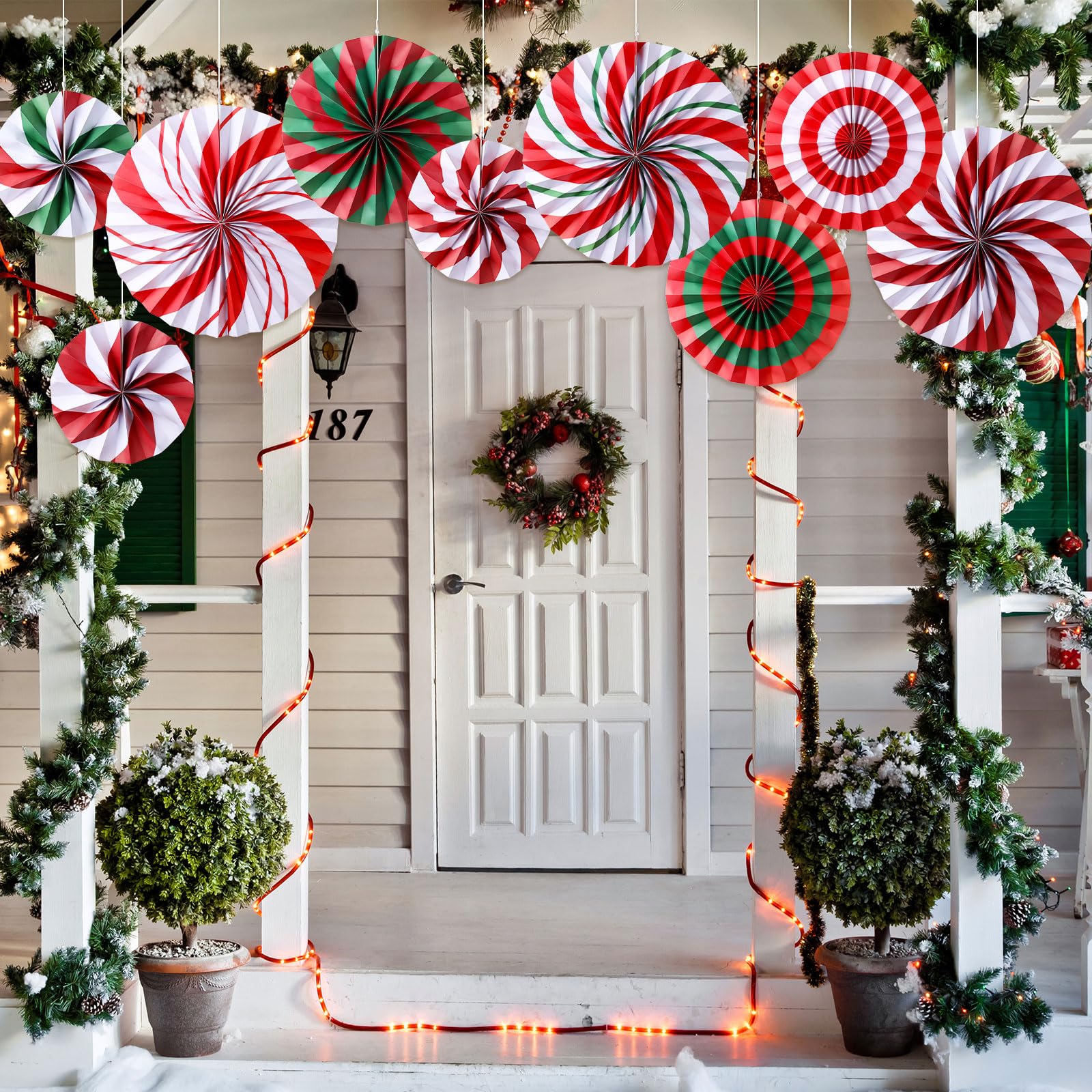 Outus Christmas Hanging Decorations Candy Paper Fans Peppermint Hanging Paper Fans Candy Cane