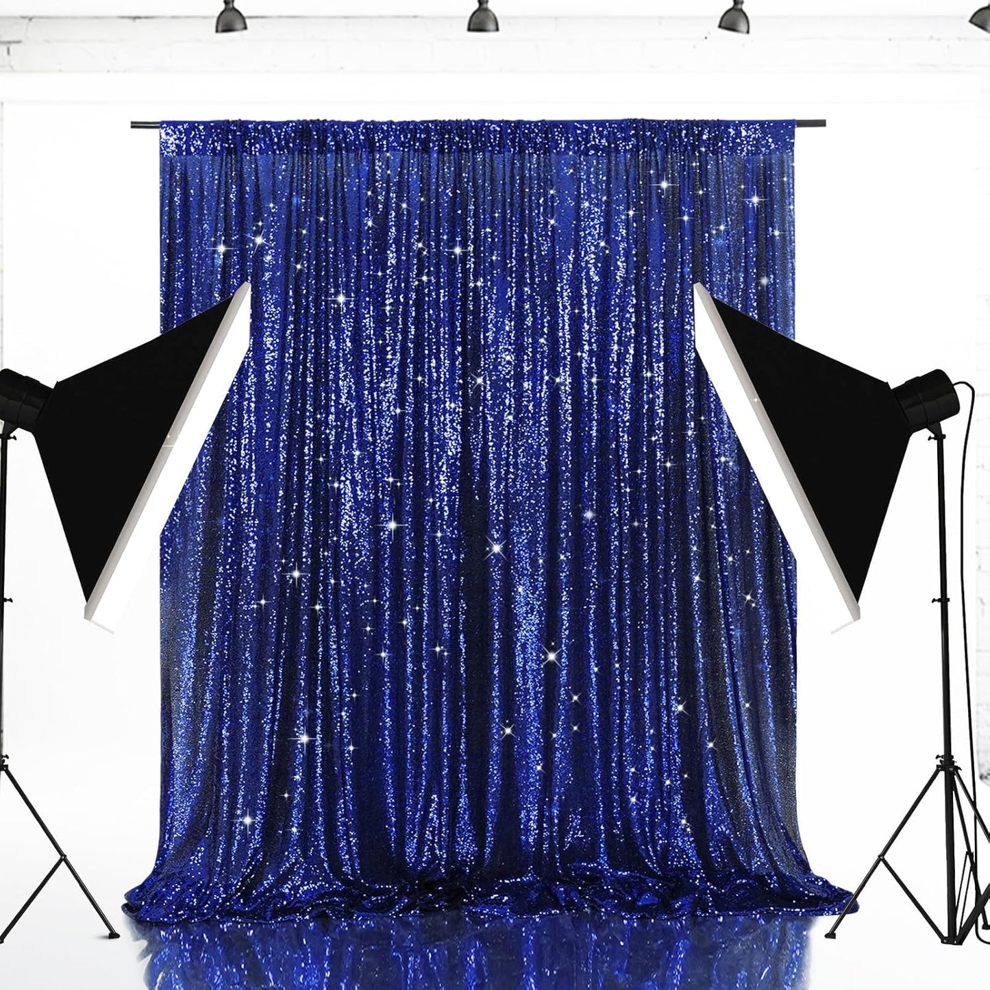 Eternal Beauty Navy Blue Sequin Backdrop, 10x10 Ft Glitter Background Curtains for Shimmer Photography Party Wedding Birthday Independence Day Back Drop Decor